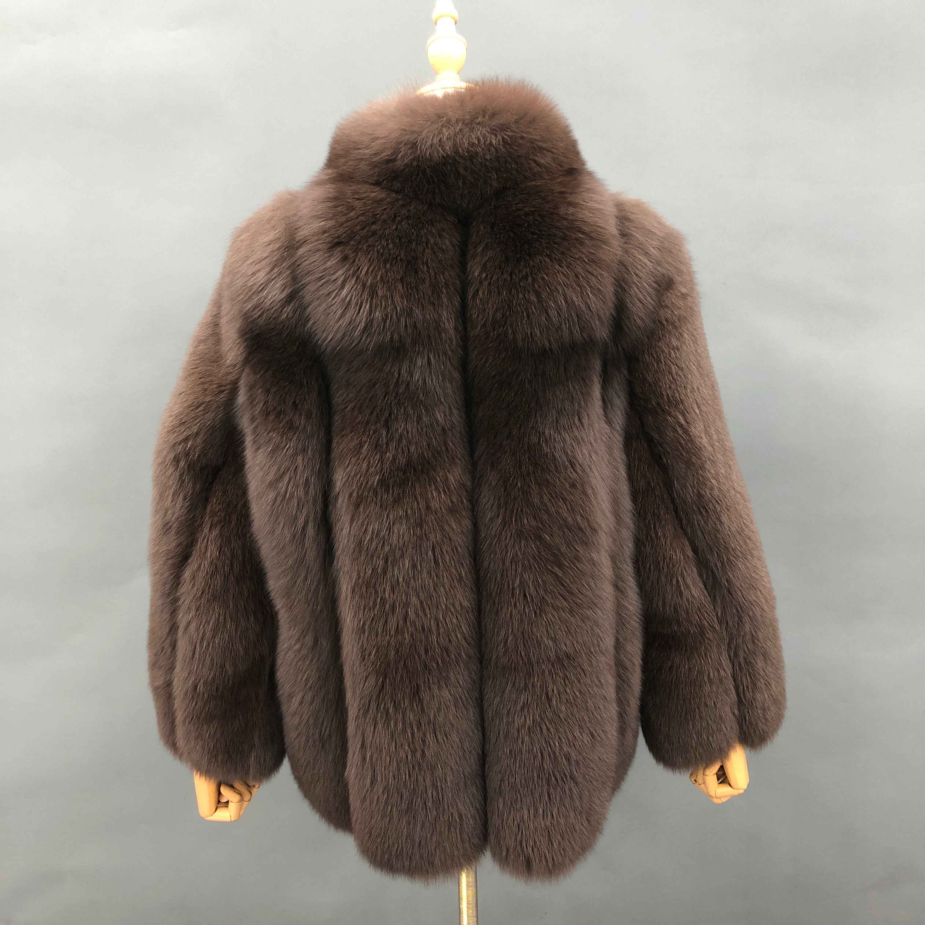 Women's Luxury Light Lavender Fox Fur Coat with Vertical Stripes & Stand Collar