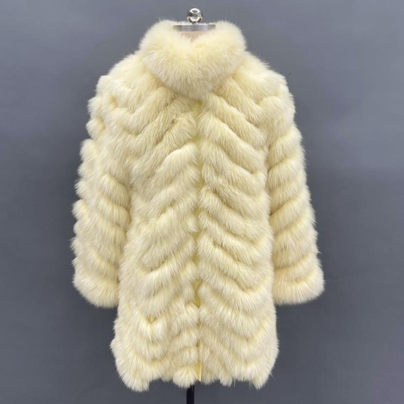 Women's Long Solid Colour Fox Fur Two-Sided Coat Yellow Click chat with us