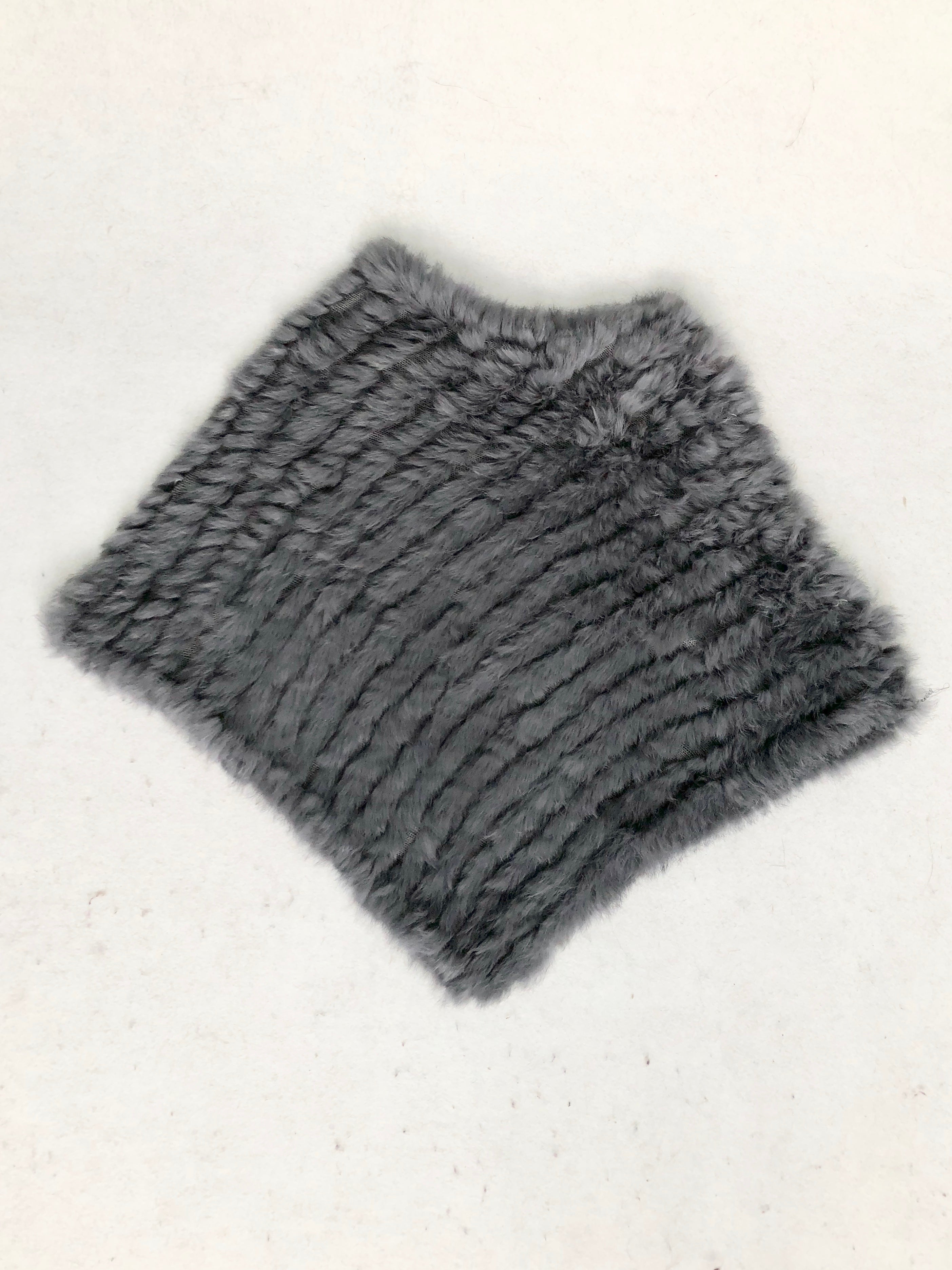 Women's Black & White Rabbit Fur Triangular Shawl - Luxe Winter Accessory