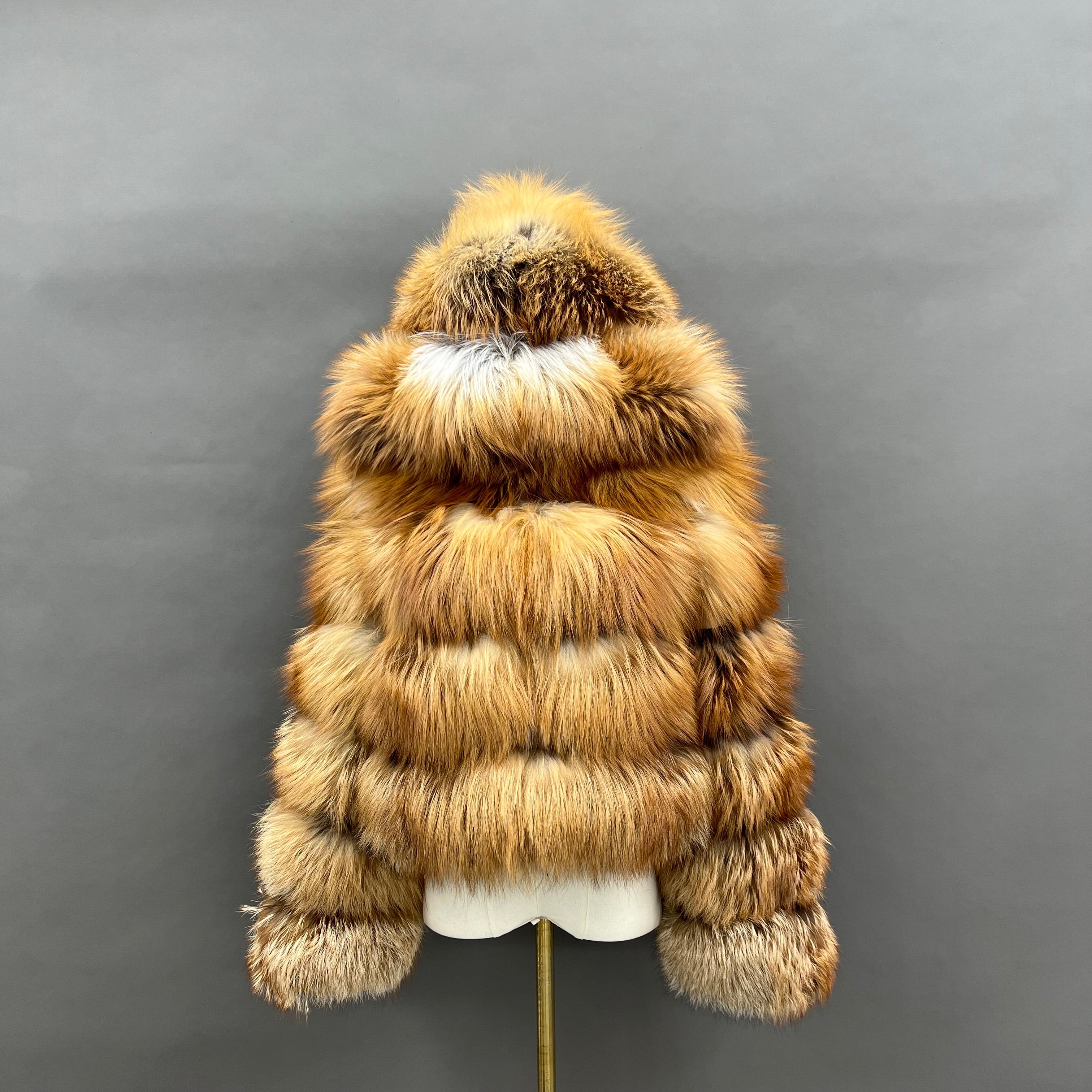 Women's Premium Fox Fur Hooded Short Coat - Layered Design Winter Fashion Warm Jacket Animal 3