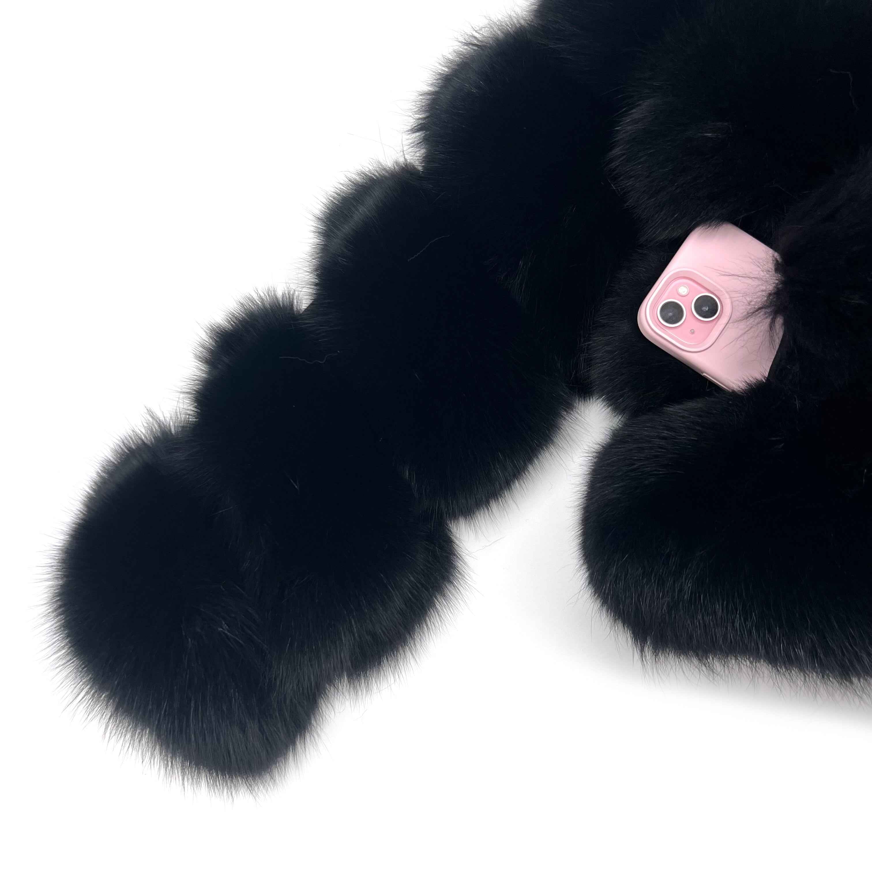 Fashion V-Neck Women‘s Black Fox Fur Coat