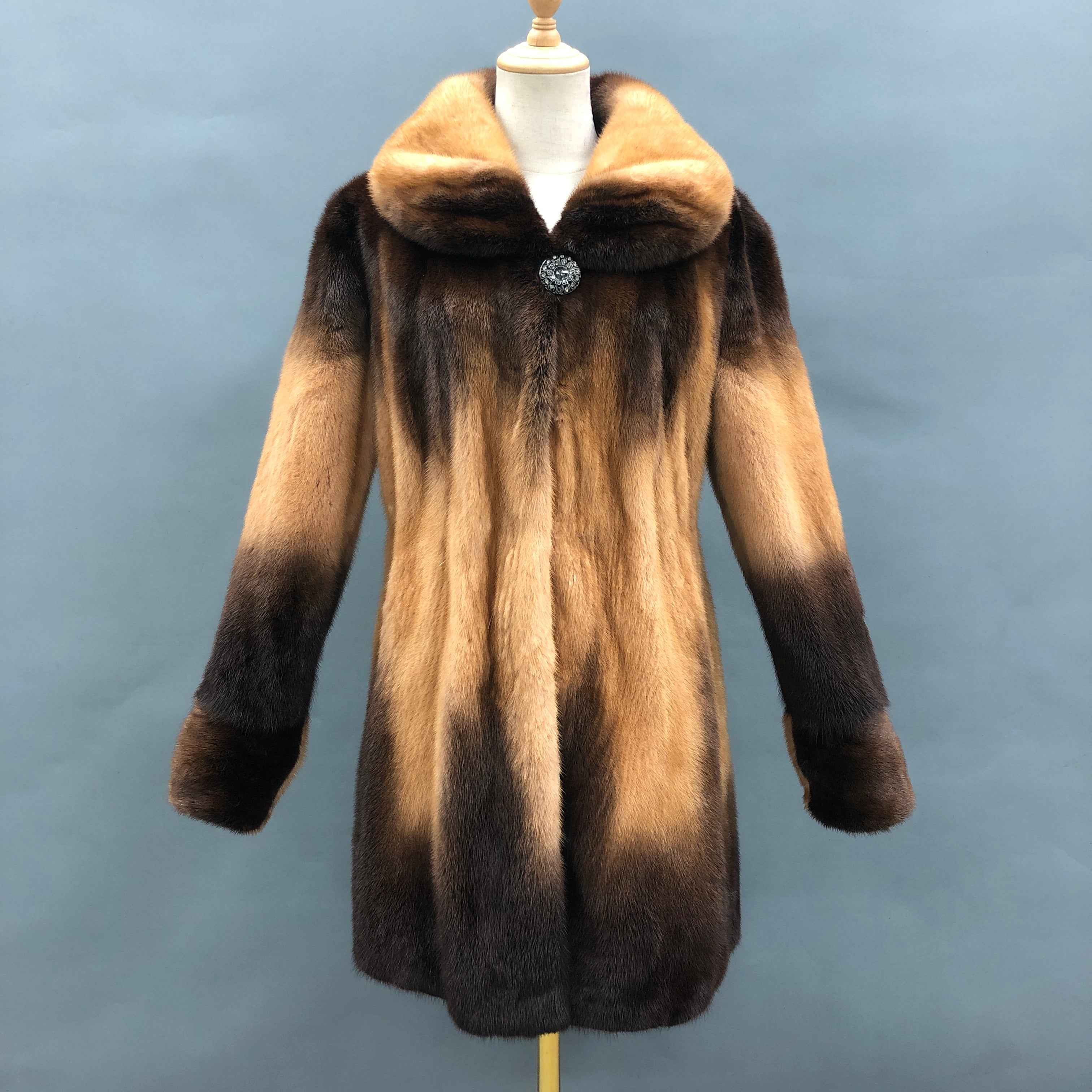 Women's Shawl Collar Waist-Defining Mink Fur Coat - Super Warm Luxury Winter Outerwear Animal M-chest 106