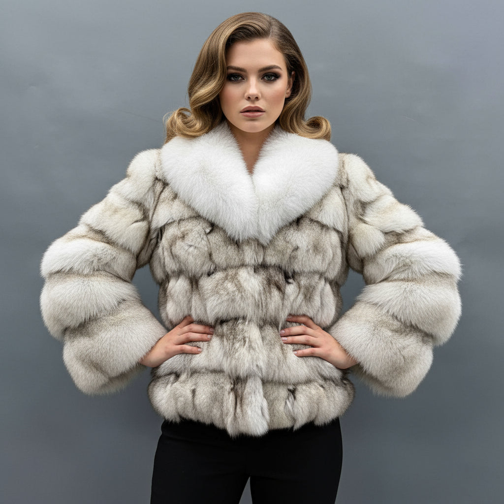 Women's Luxury Fox Fur Head Hair Coat - Party Essential Elegant Winter Fashion Outerwear Animal
