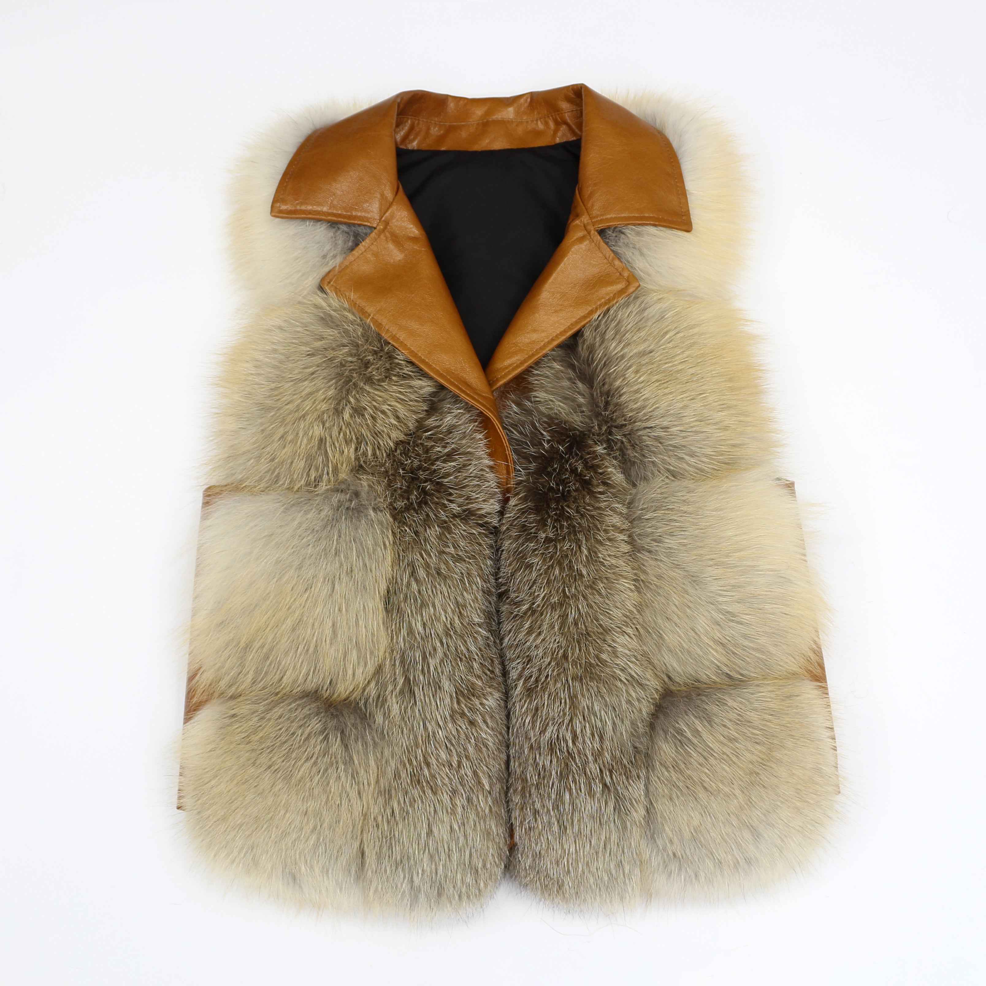 Women's Luxury Fox Fur Vest - Notched Lapel Elegant Outerwear
