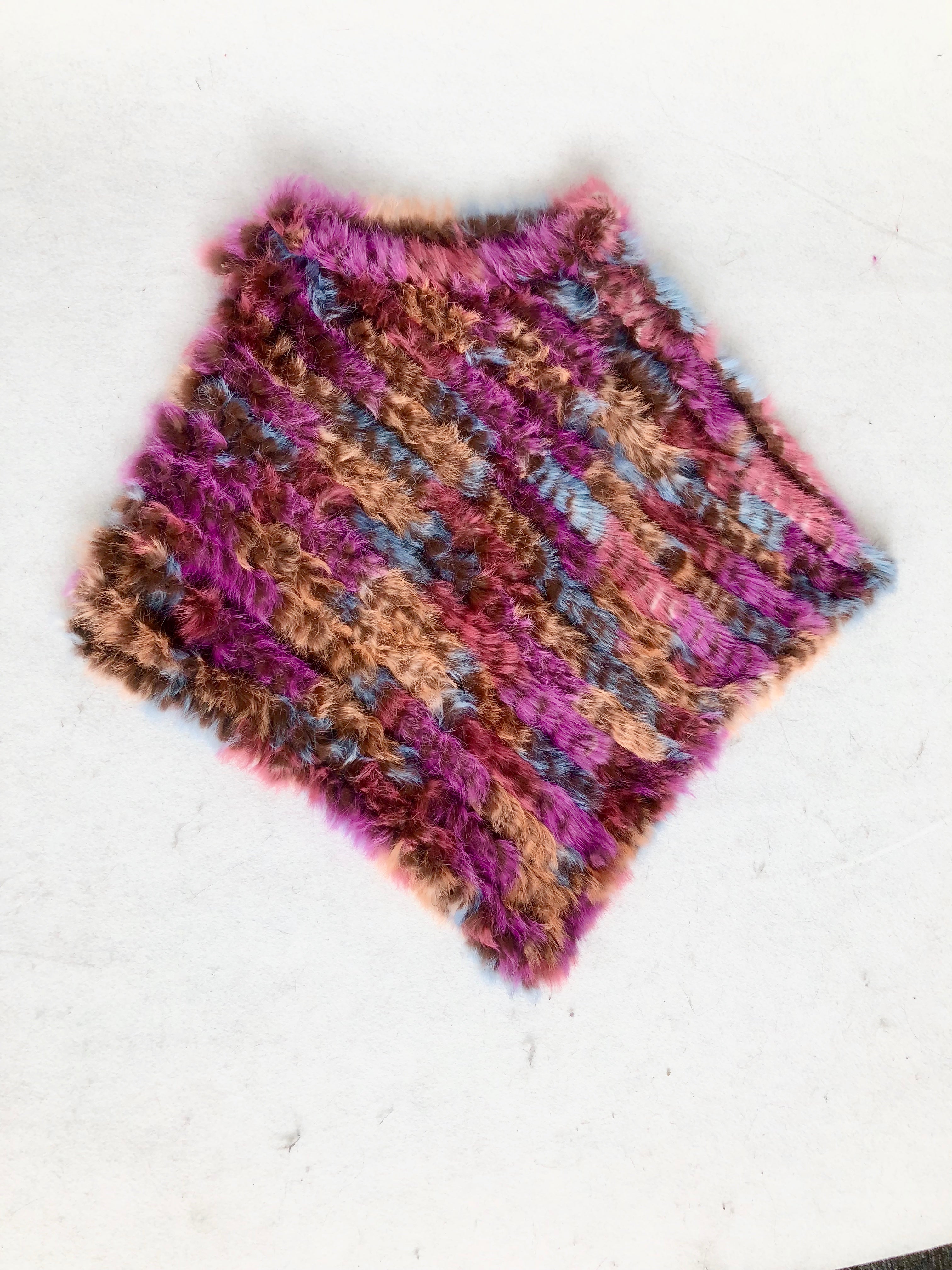 Women's Black & White Rabbit Fur Triangular Shawl - Luxe Winter Accessory