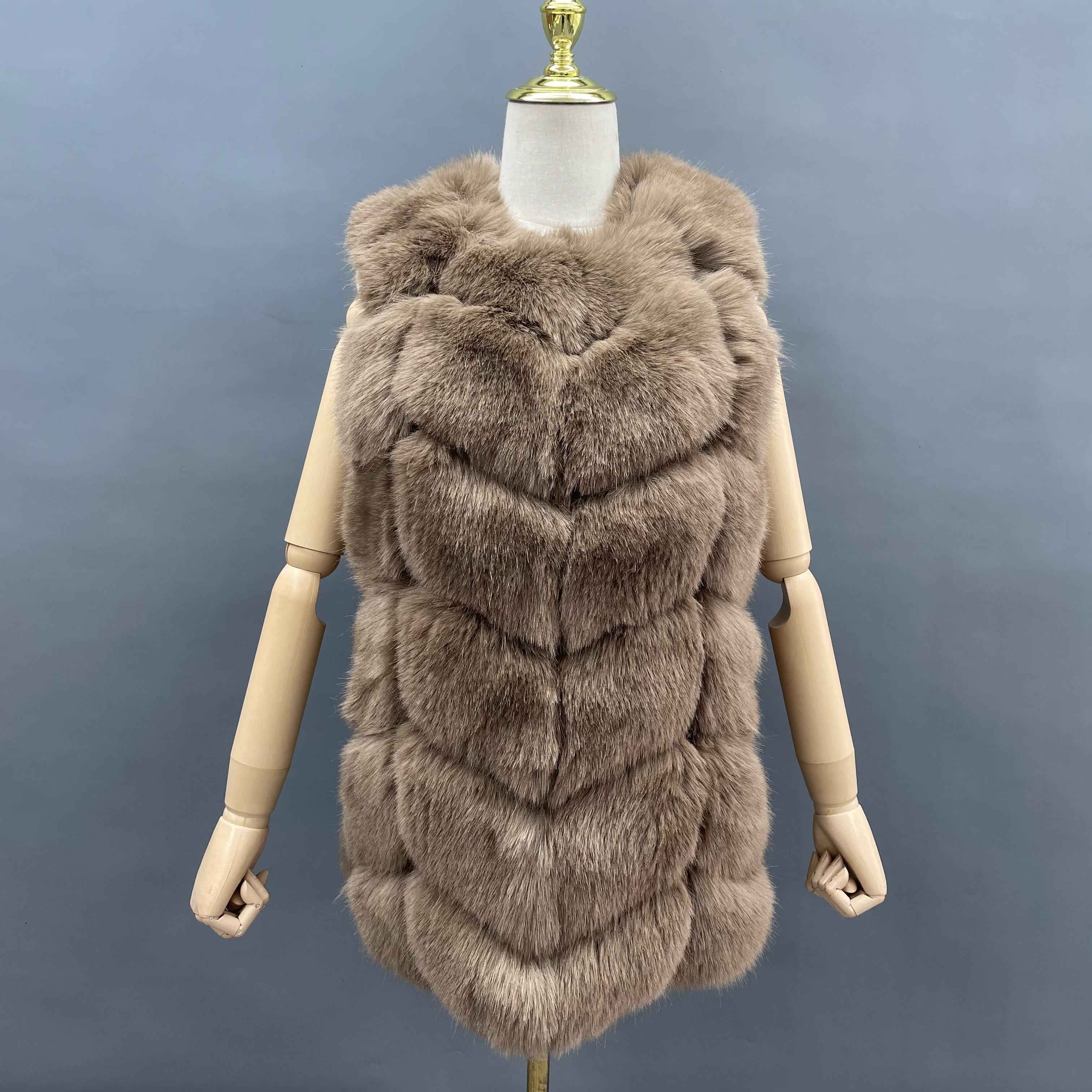 Women's 6-Panel Puffer Style Faux Fur Vest - Luxury Trendy Winter Essential Outerwear Camle