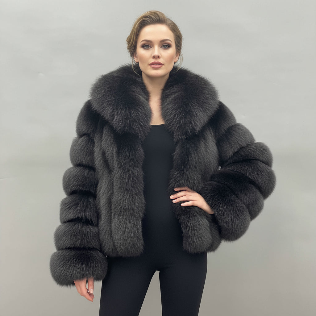 Women's Luxury Fox Fur Hooded Jacket - Versatile Style Winter Fashion Outerwear