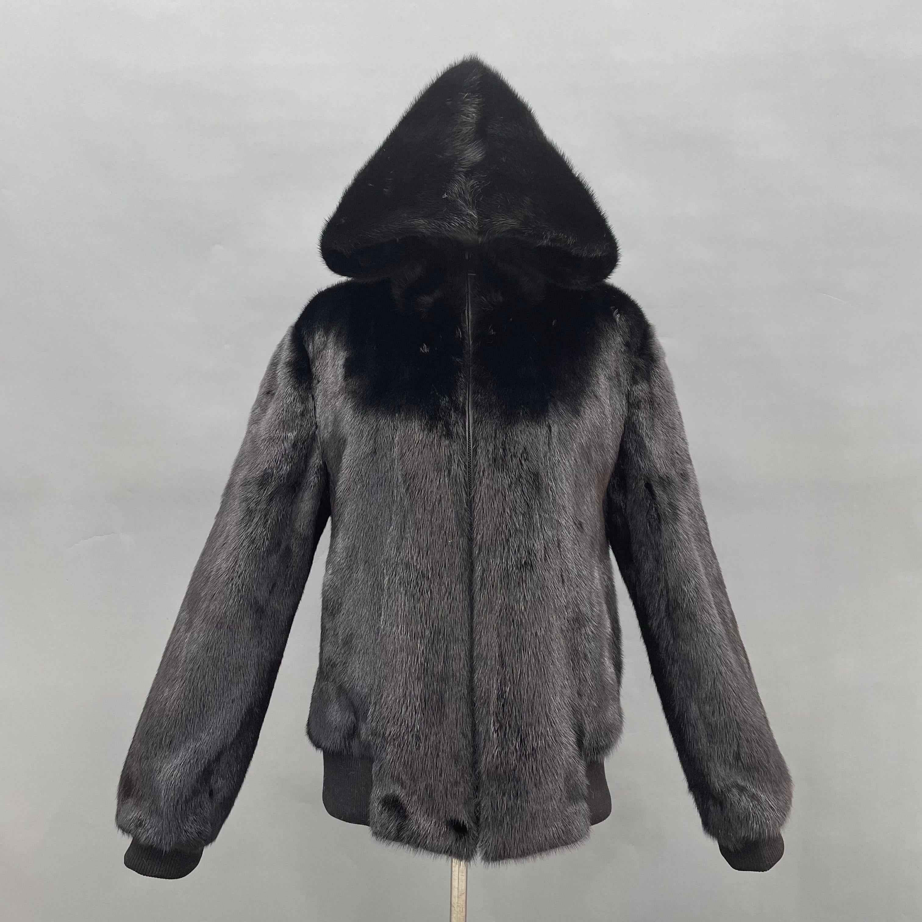 Classic Hooded Mink Fur Bomber Jacket - Timeless Luxury Flight-Style Outerwear