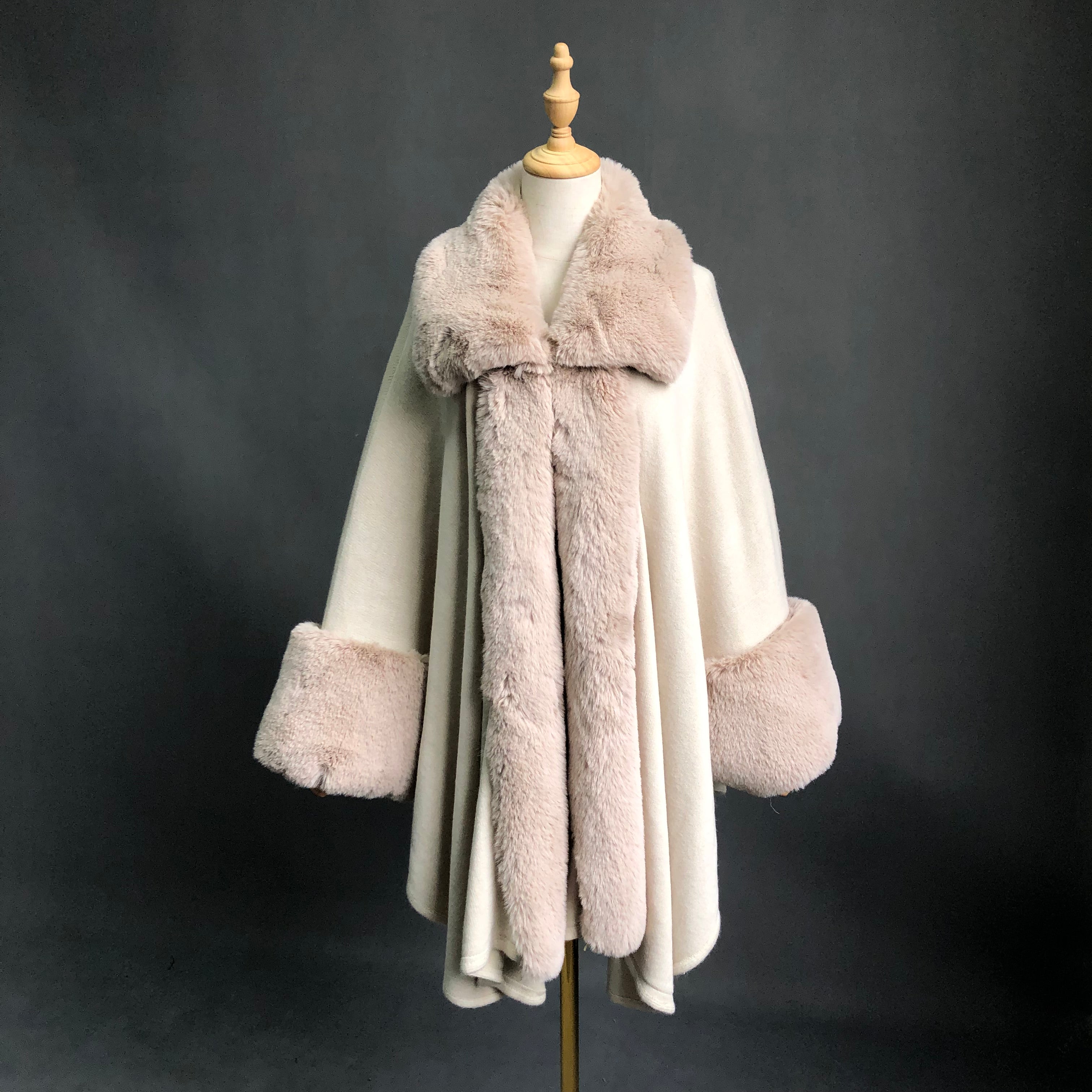 Women's Faux Fur Shawl with Shawl Collar - Luxurious Winter Cape Accessory