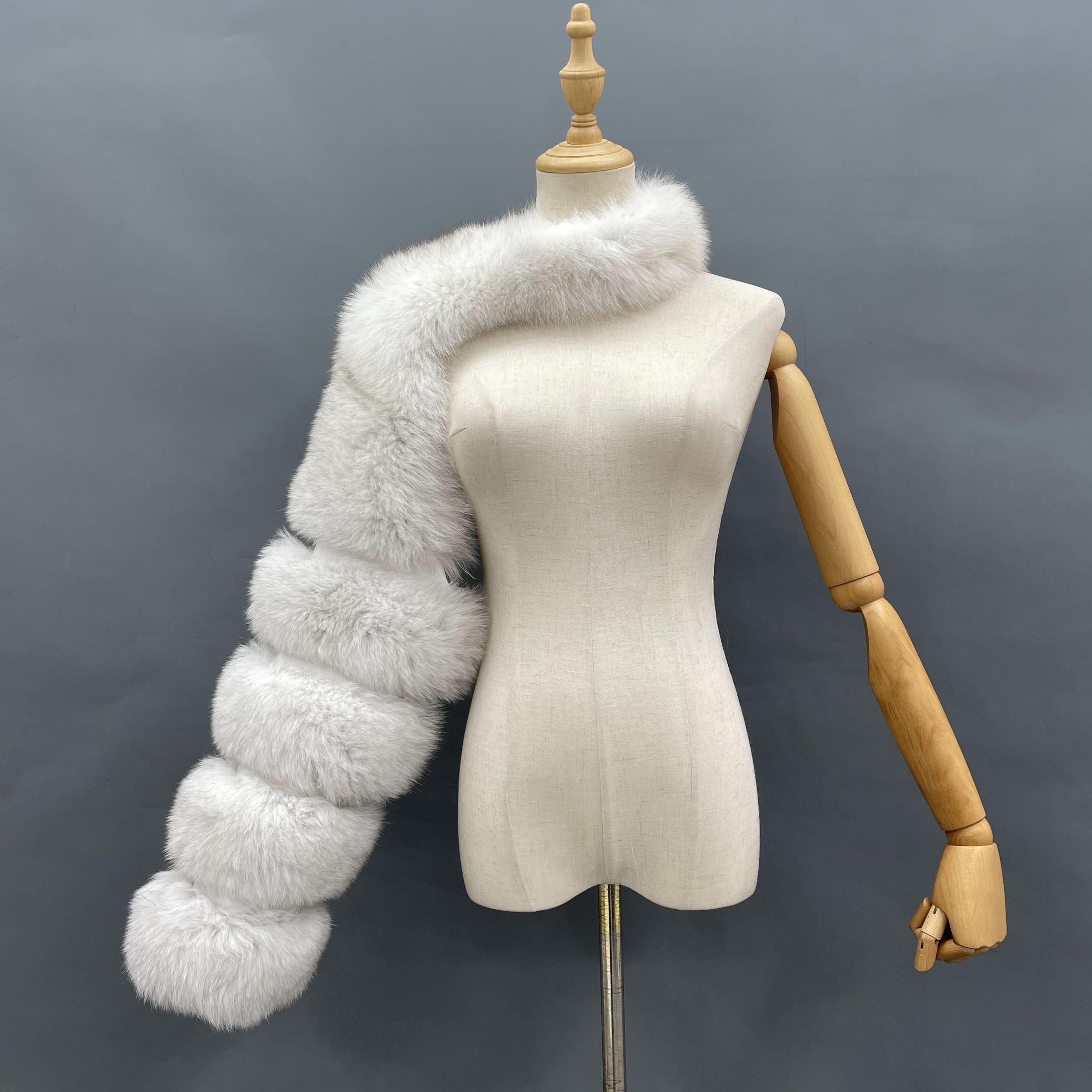 Women's Real Fox Fur Arm Warmers, Luxury Fur Sleeve Cuffs for Winter Fashion Accessories White F