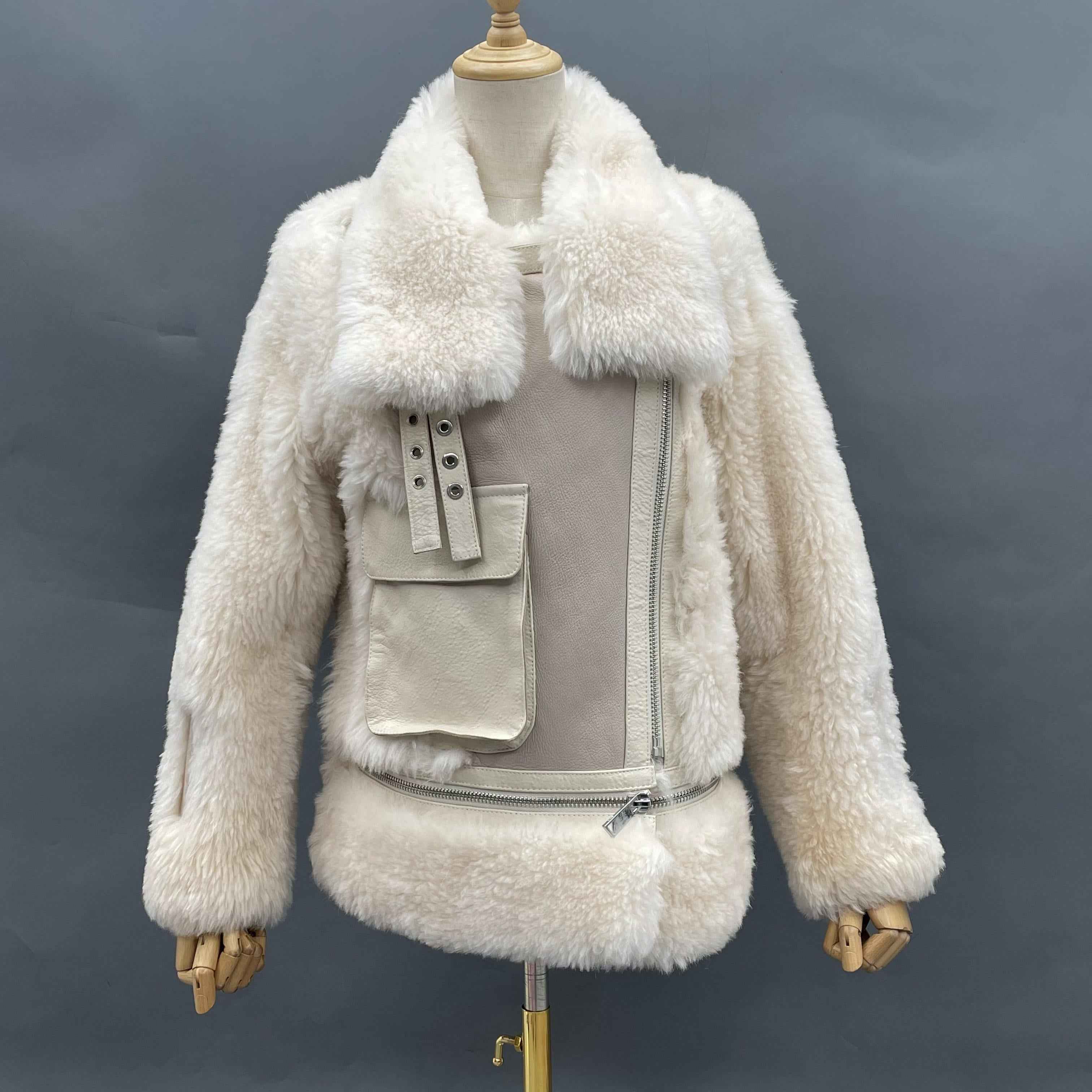 Women's Shearling Basha Jacket with Single-Side Patch Pocket - Luxe Textured Outerwear