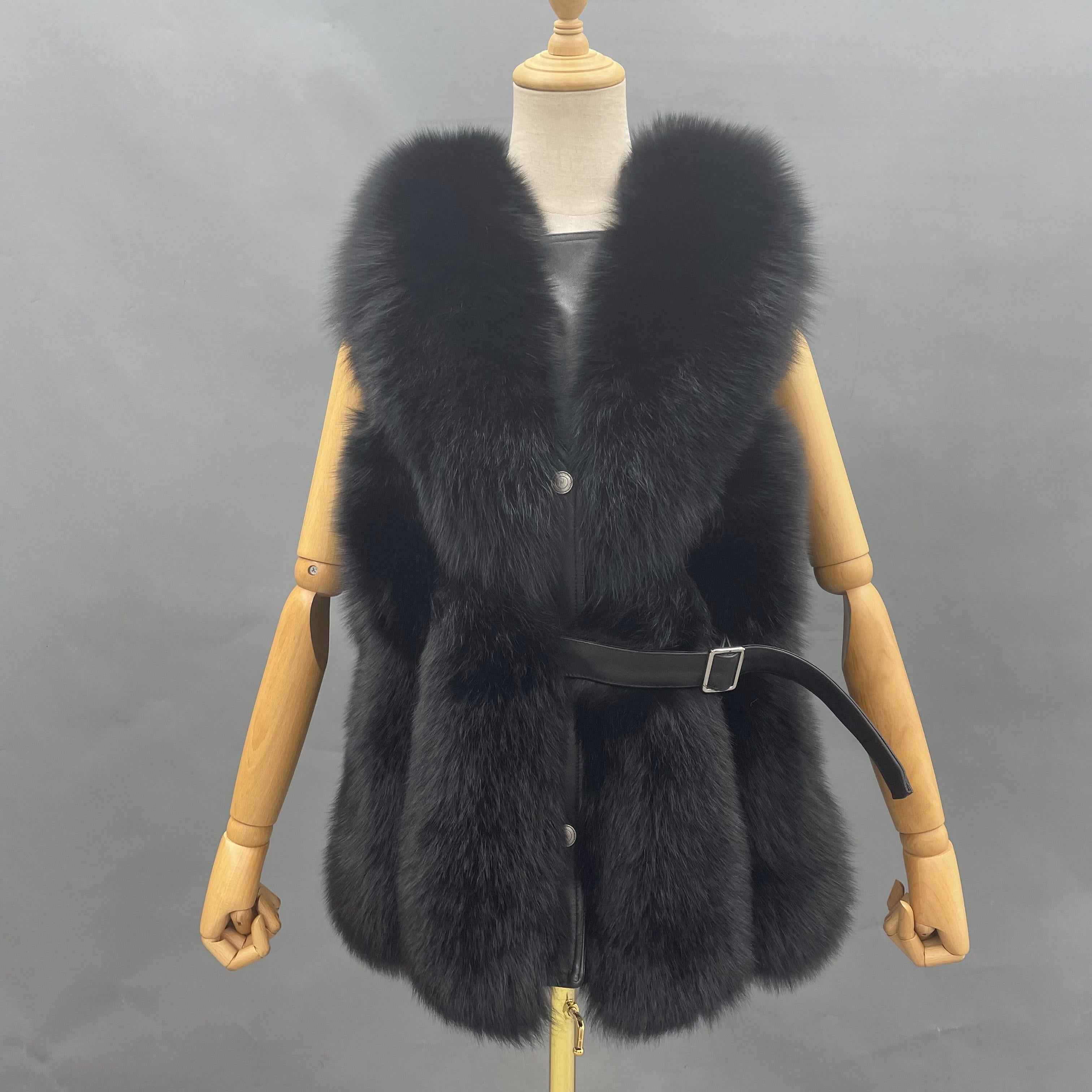 Women's New Design Asymmetric Fox Fur Vest with Leather Buckle - Versatile Luxury Must-Have Outerwear