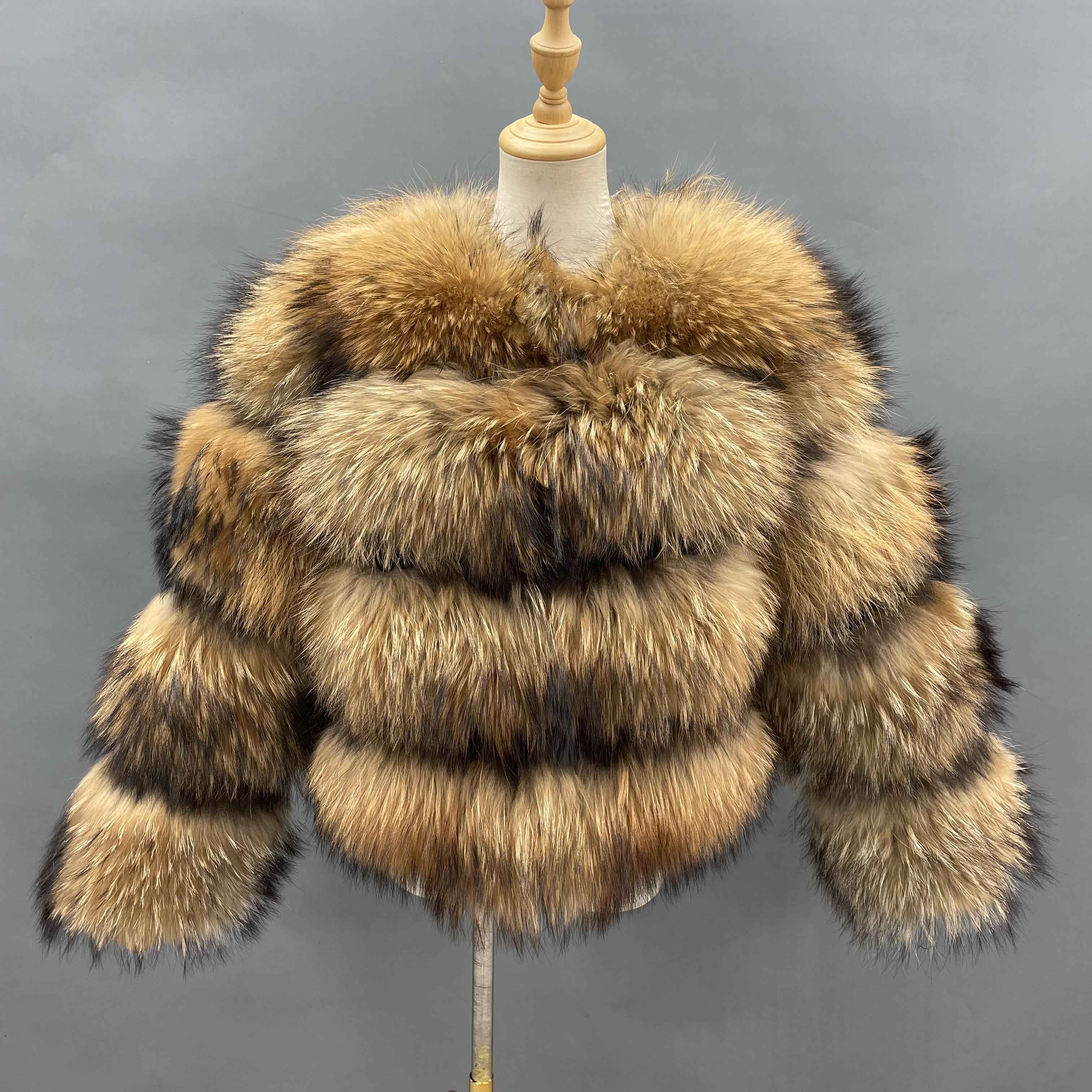 Women's Classic 4-Panel Raccoon Fur Jacket - Timeless Style Winter Fashion Outerwear Animal