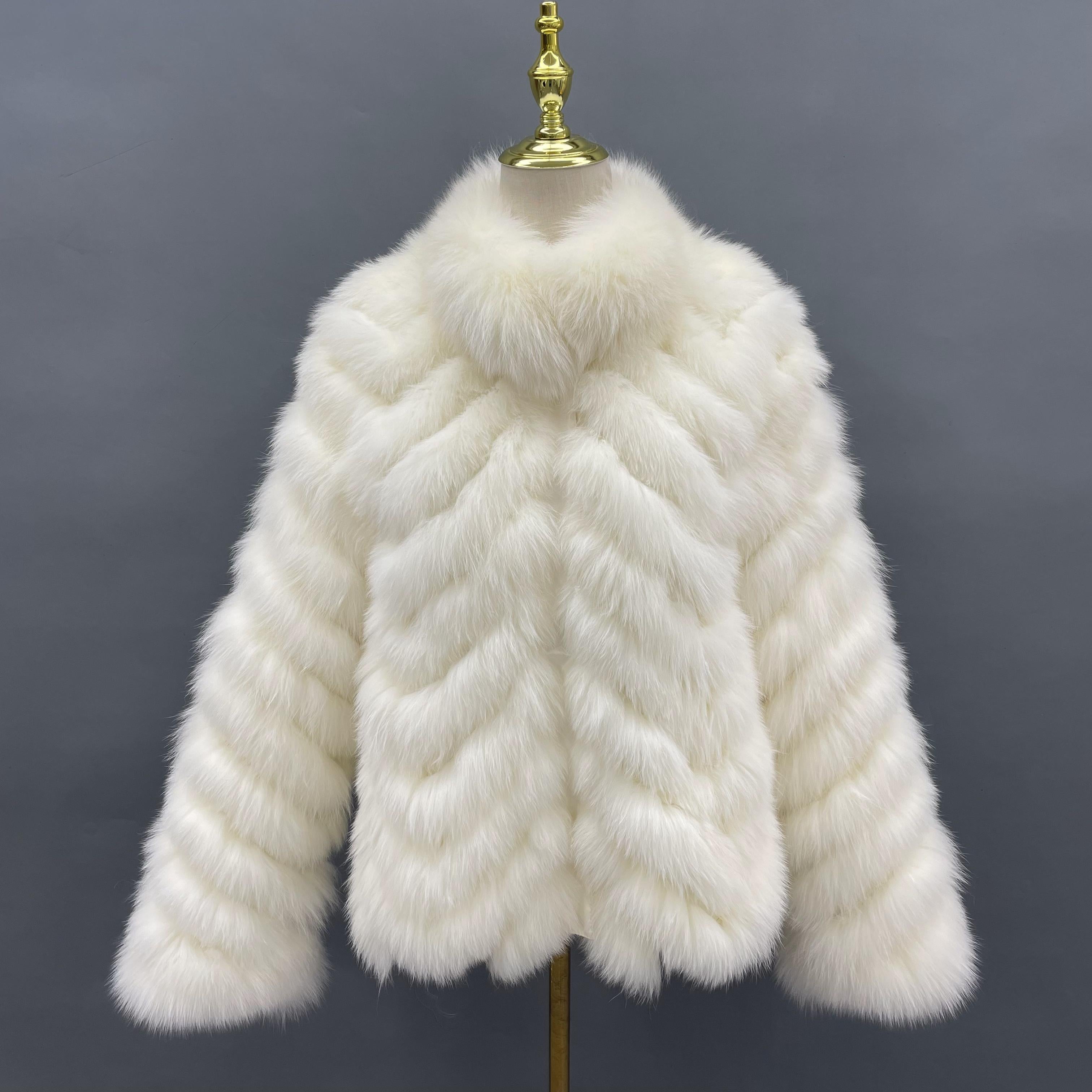 Winter Women Short Wear Two-Sided Real Fox Fur Coat White Click chat with us