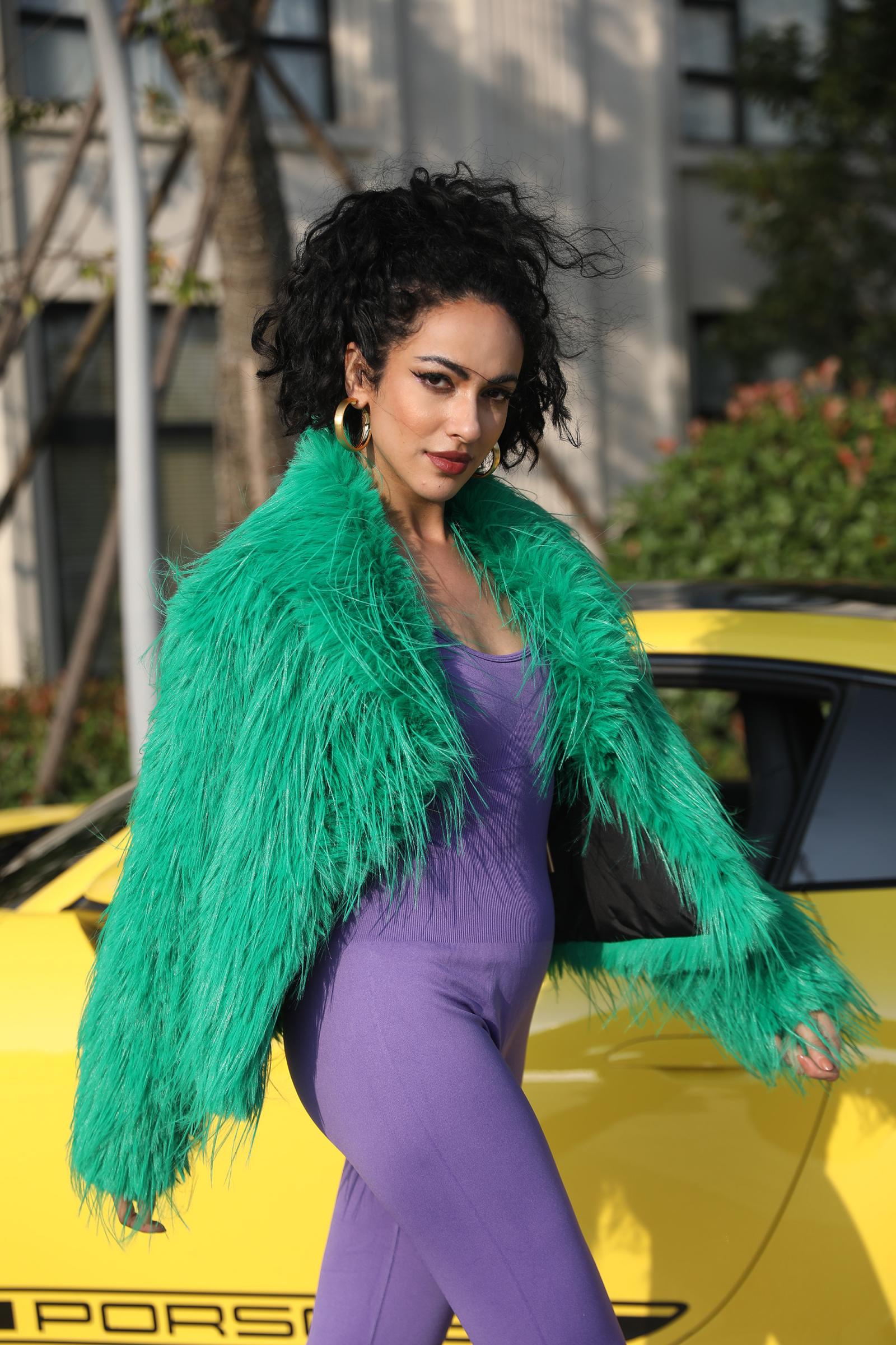 Eco Friendly Faux Fur Jacket Women's Chic Shawl Collar Tassel Faux Fur Outerwear Coat