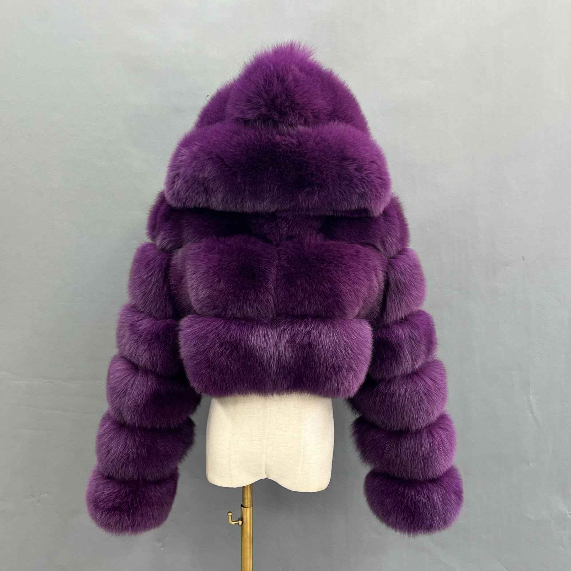 New Women's Winter Rainbow Fox Fur Hooded Coat