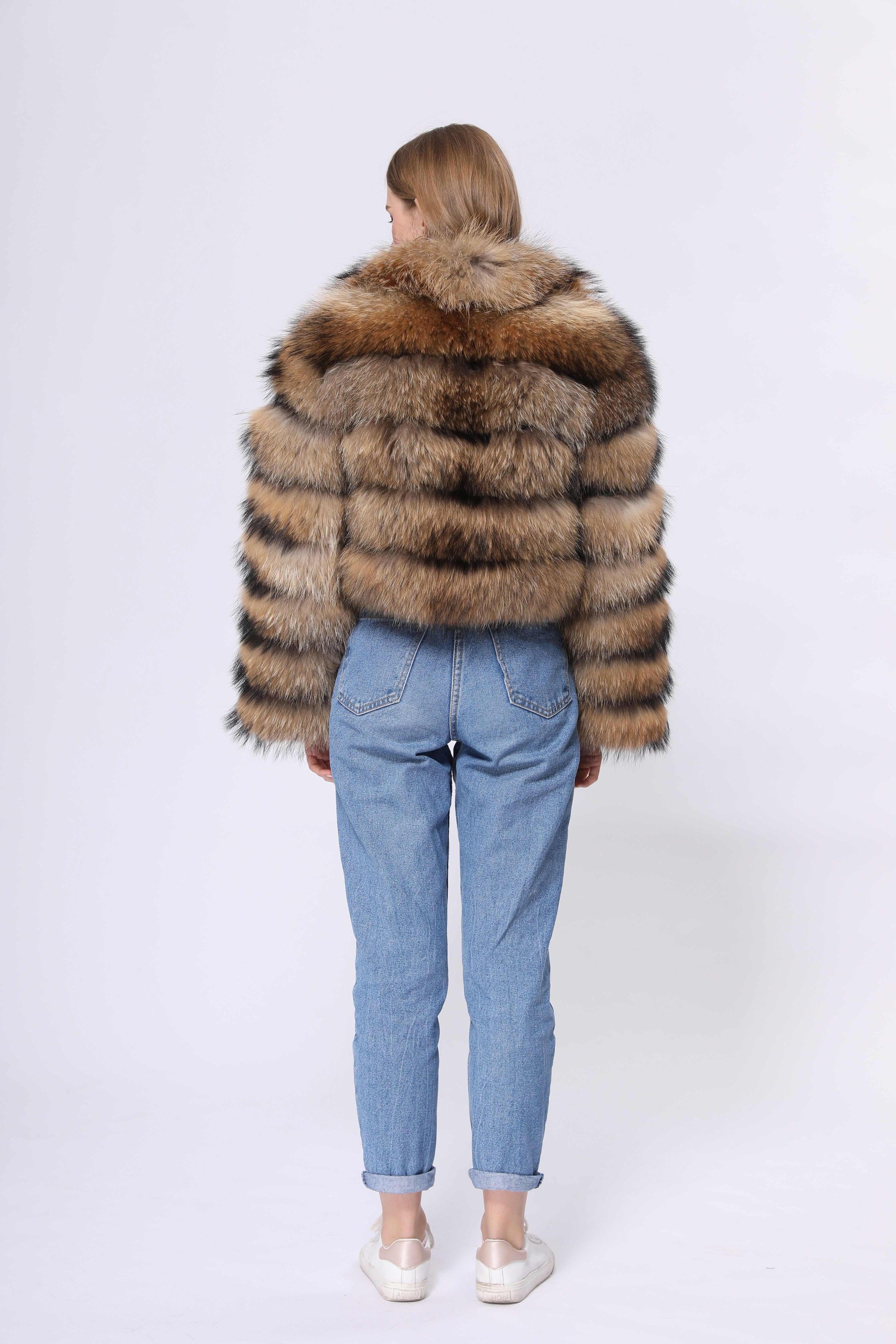 Women's real raccoon fur coat European design warm winter jacket