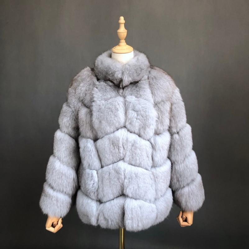 Winter Luxury Blue Fox Coat Real Fox Fur Women's Fashion Jacket Light Blue Click chat with us