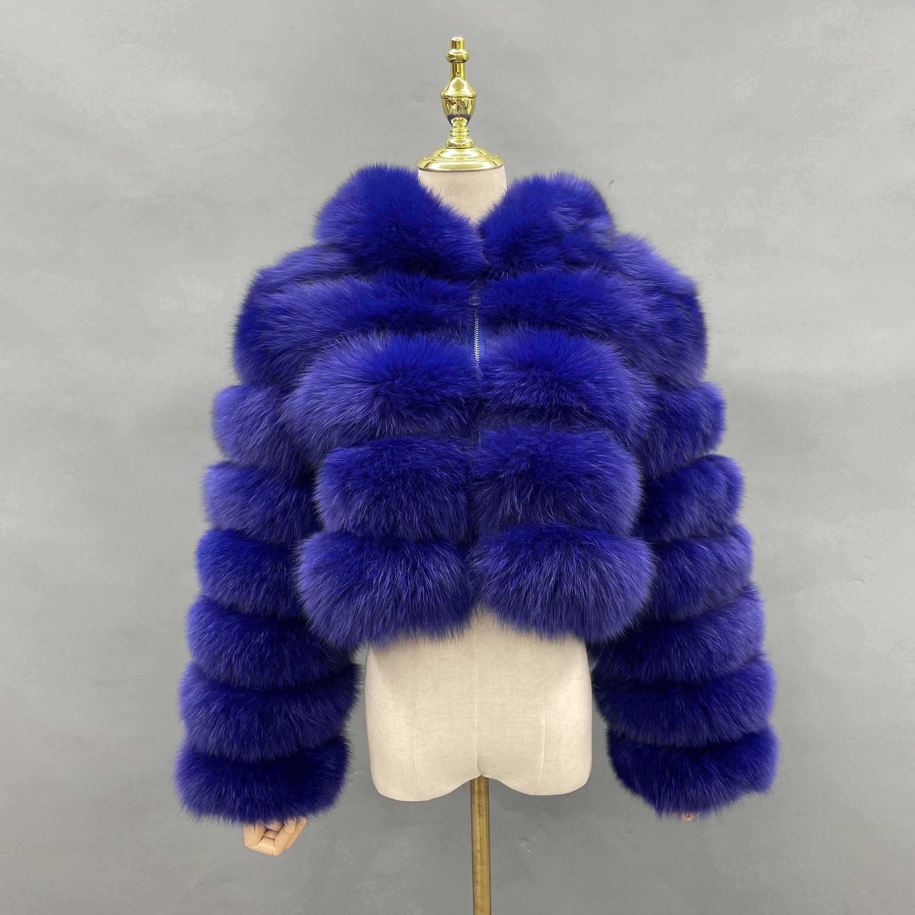 Women's Premium Fox Fur Cropped Hooded Jacket - 3-Panel Body & 6-Panel Sleeves with Zipper Closure Winter Fashion Warm Coat