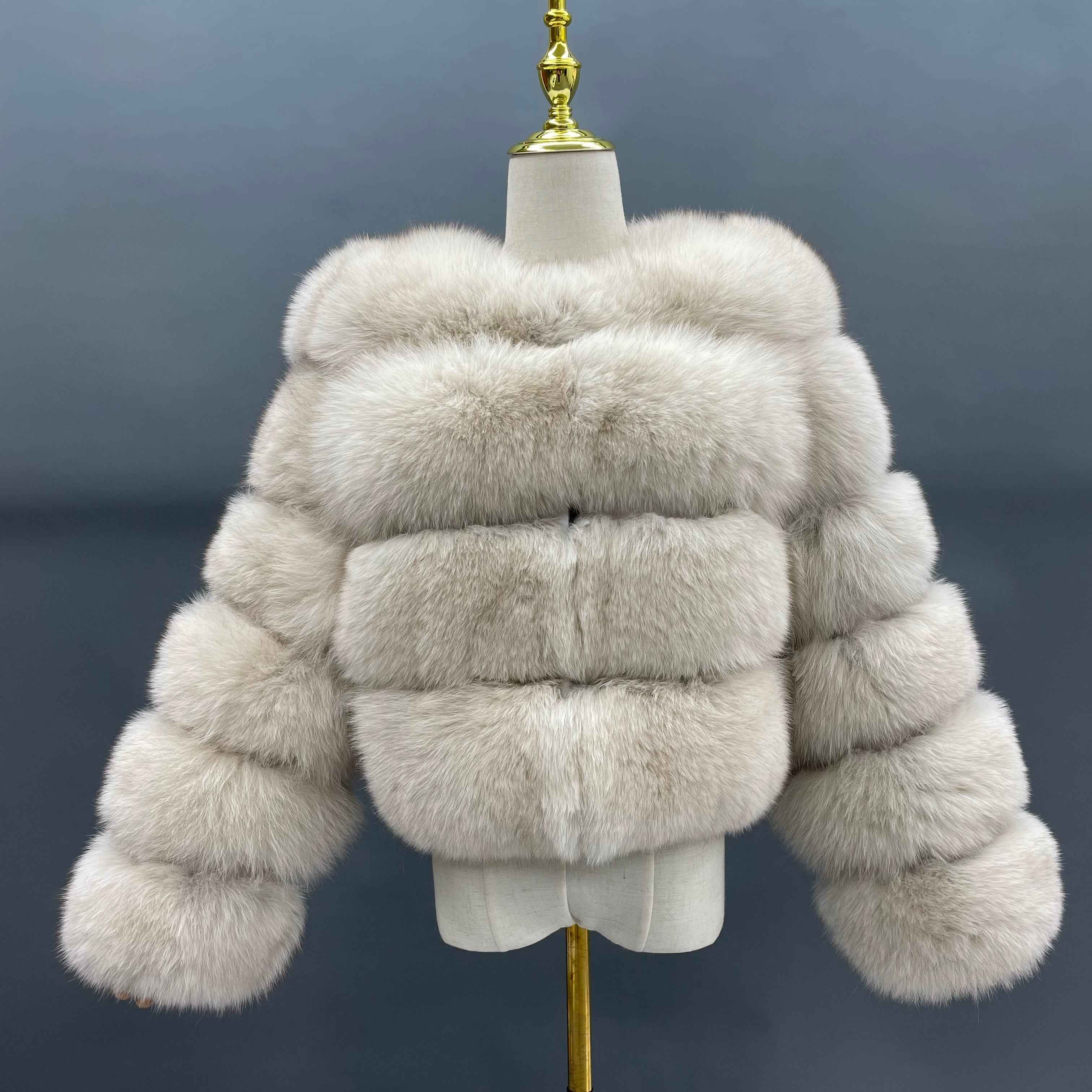 New Arrival Luxury Fox Fur Coat - Round Neck with 6-Panel Sleeves & 4-Panel Body White Contact us to customize