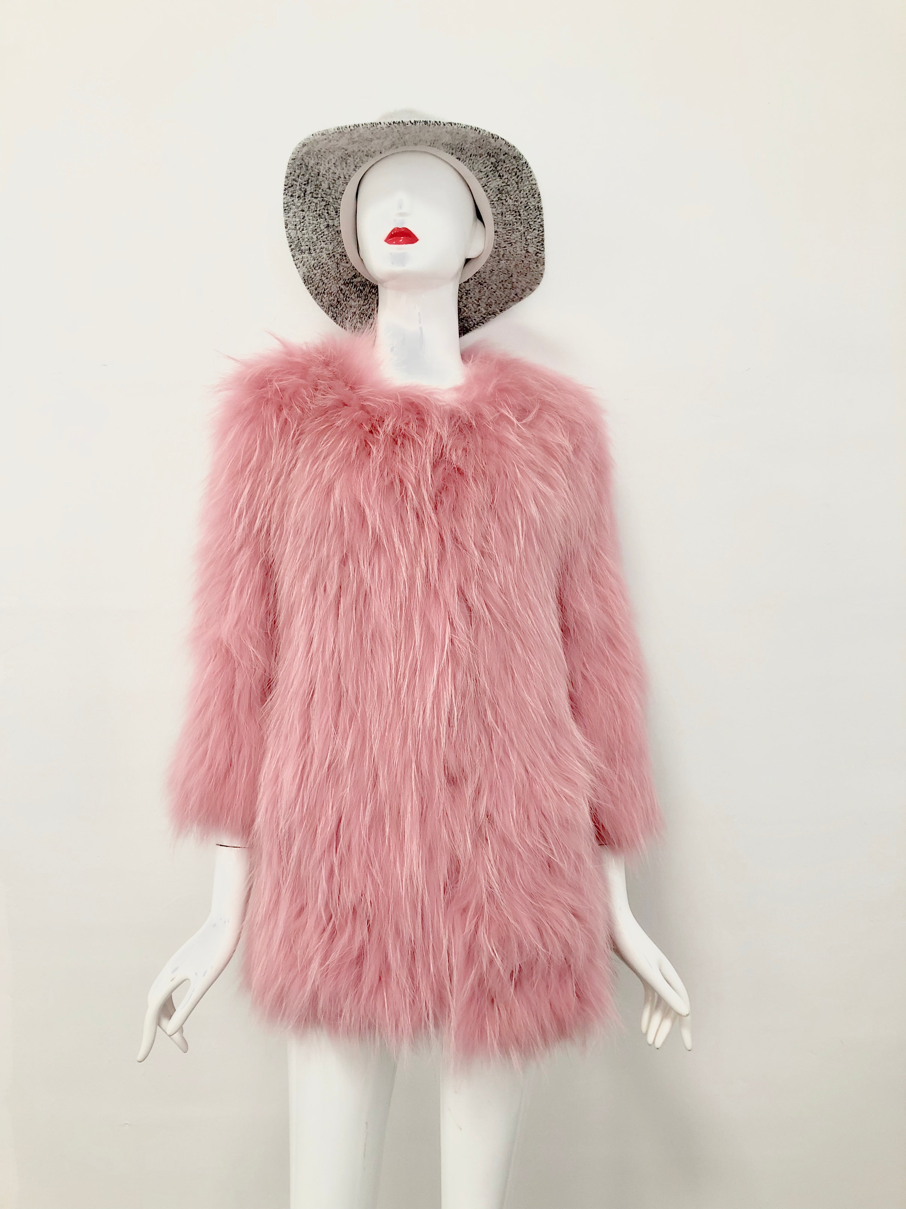 Women's Knitted Raccoon Dog Fur Mid-Length Coat - Luxurious Winter Outerwear