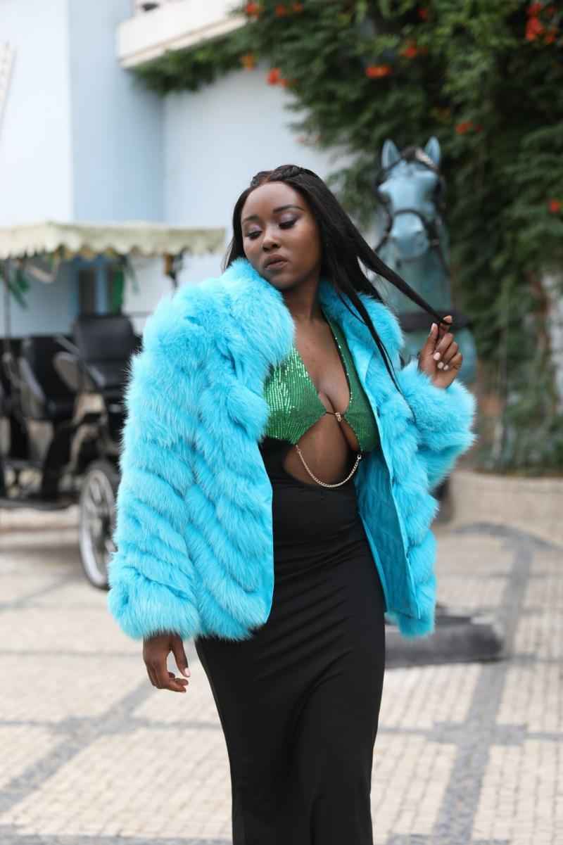 Double-Sided Fox Fur Diagonal Stripe Short Coat