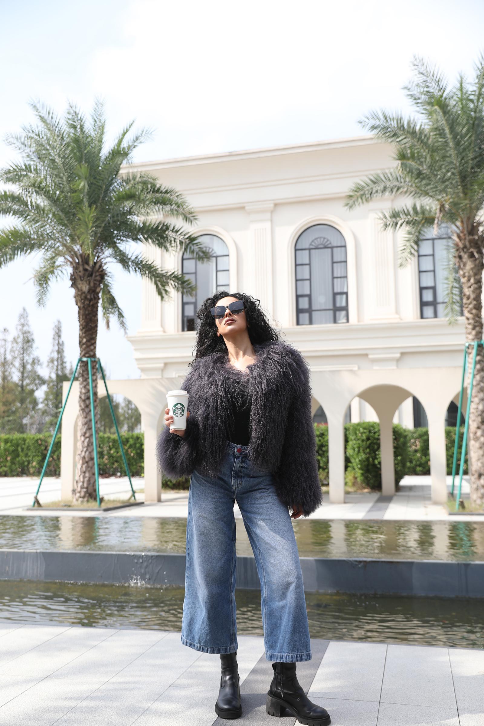 Women's New Mongolian Lamb Fur Round Collar Short Jacket Fur Coat