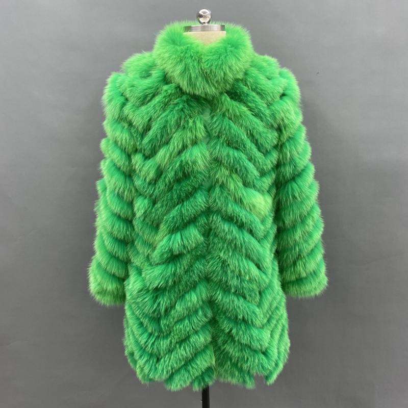 Women's Long Solid Colour Fox Fur Two-Sided Coat Green Click chat with us