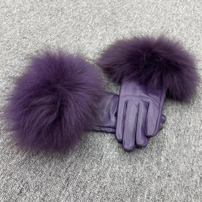 Janefur Raccoon Fur Leather Gloves Multi-color Available F 10
