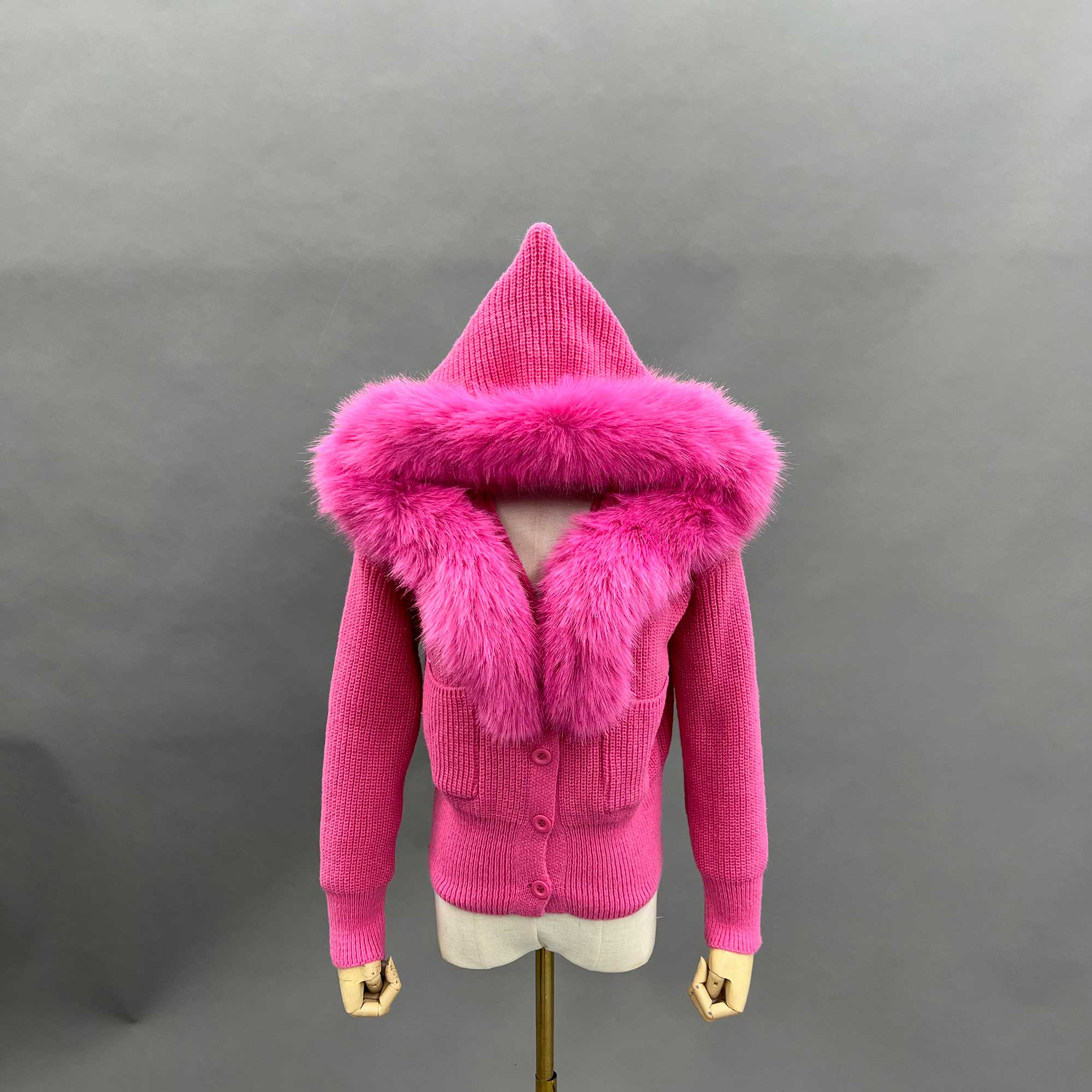 Janefur Cropped Knit Button Jacket with Faux Fur Collar Womens Knit Cardigan Sweaters