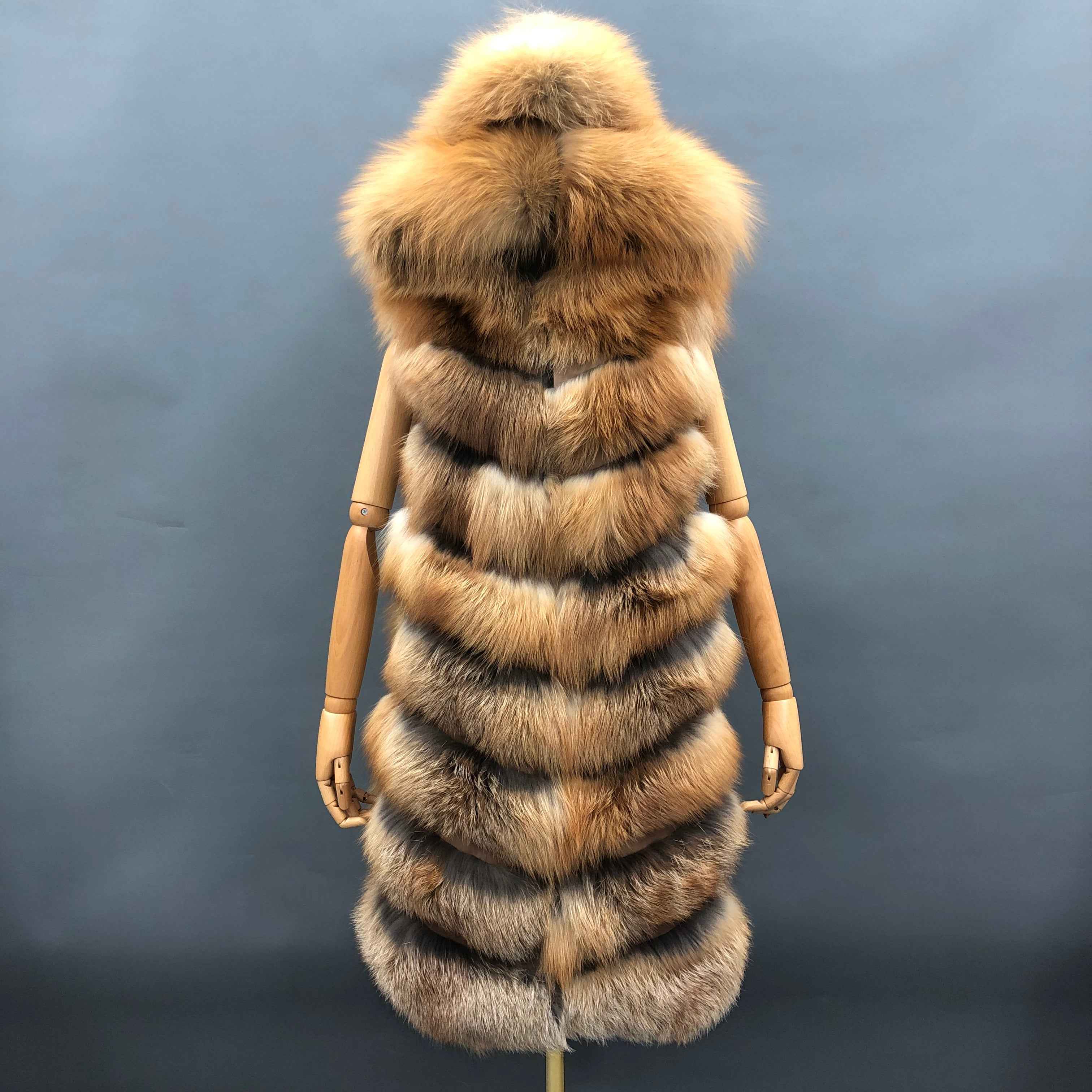 Women's 8-Panel Hooded Fox Fur Long Vest - Luxurious Outerwear 2
