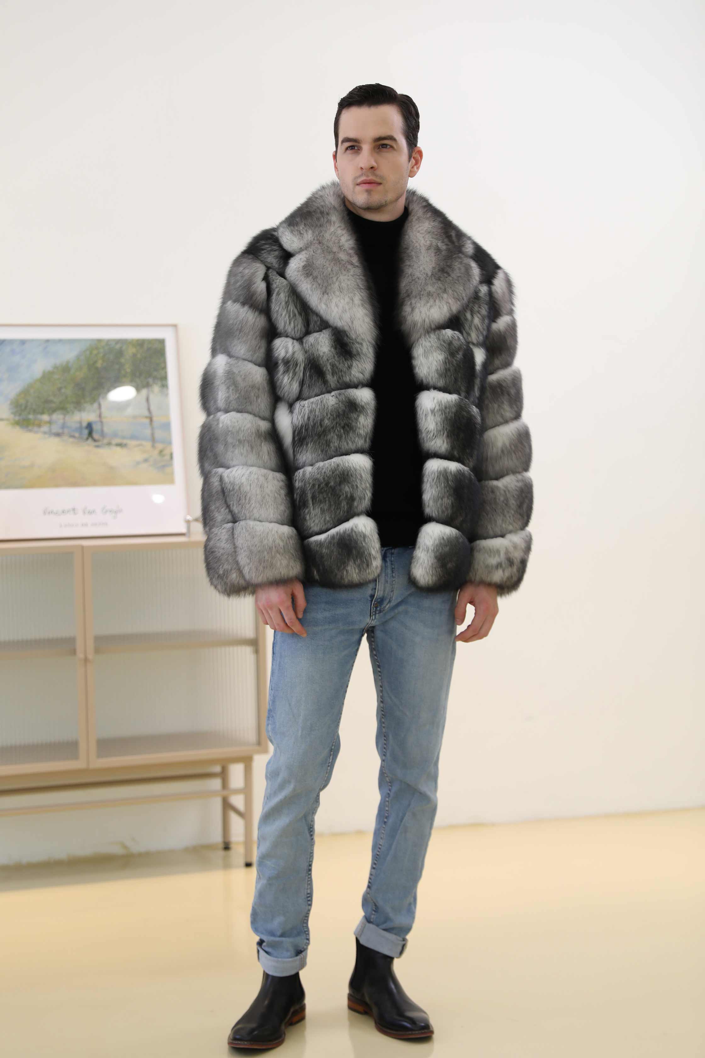 Fluffy Fox Fur Winter Men's New White Fox Warm Luxury Coat