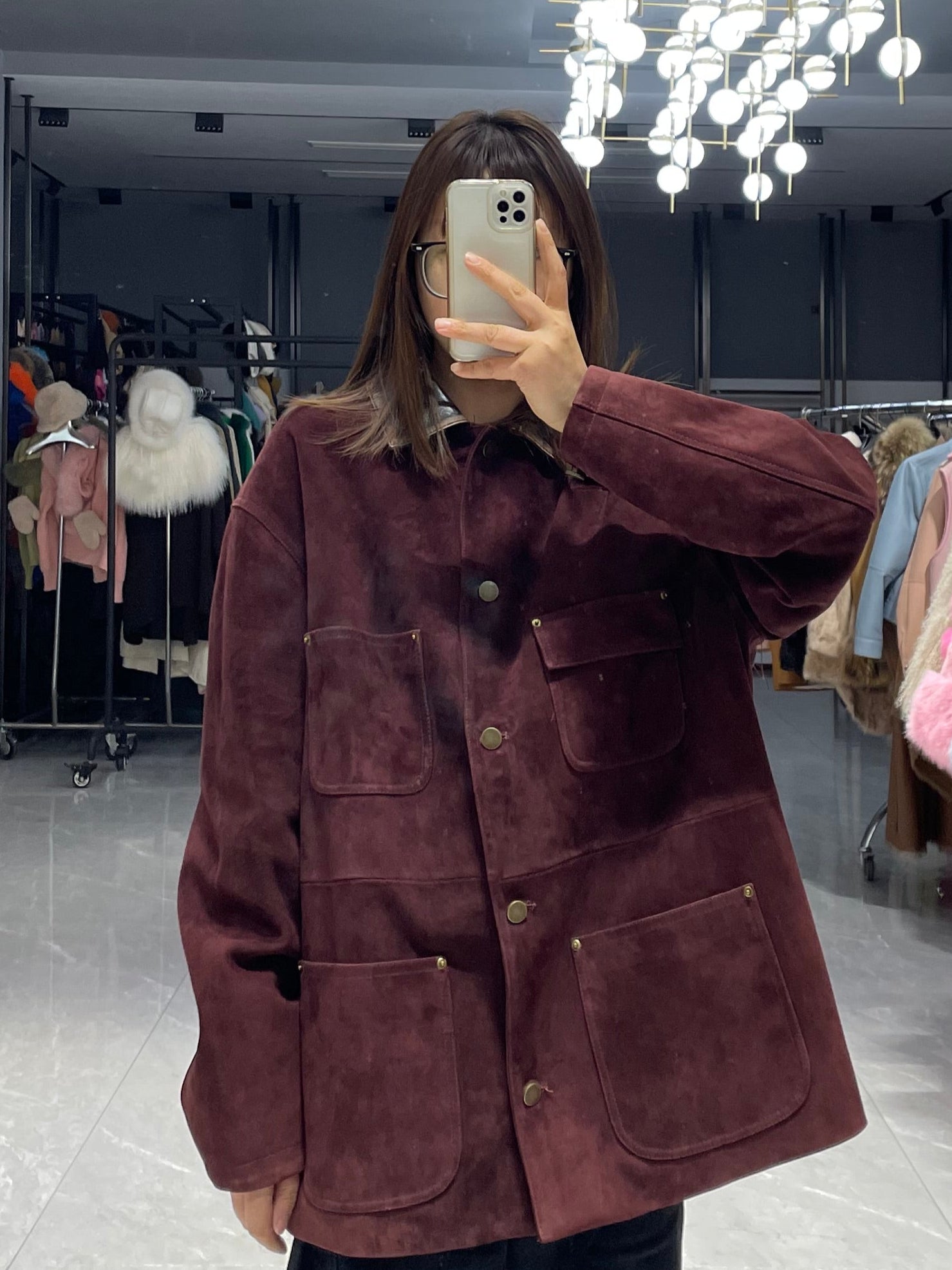 Retro collar Burgundy Suede Leather Jacket — Classic & Stylish Outerwear Wine