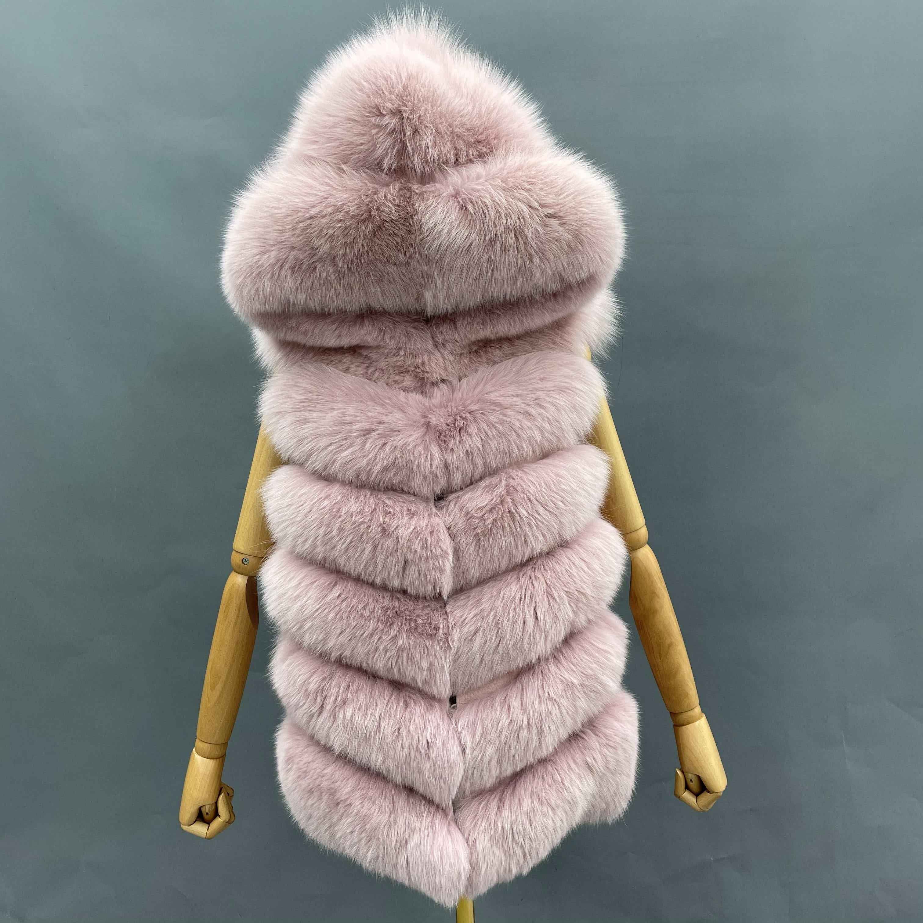 Women's 6-Panel Hooded Fox Fur Vest - Classic Versatile Winter Essential Outerwear