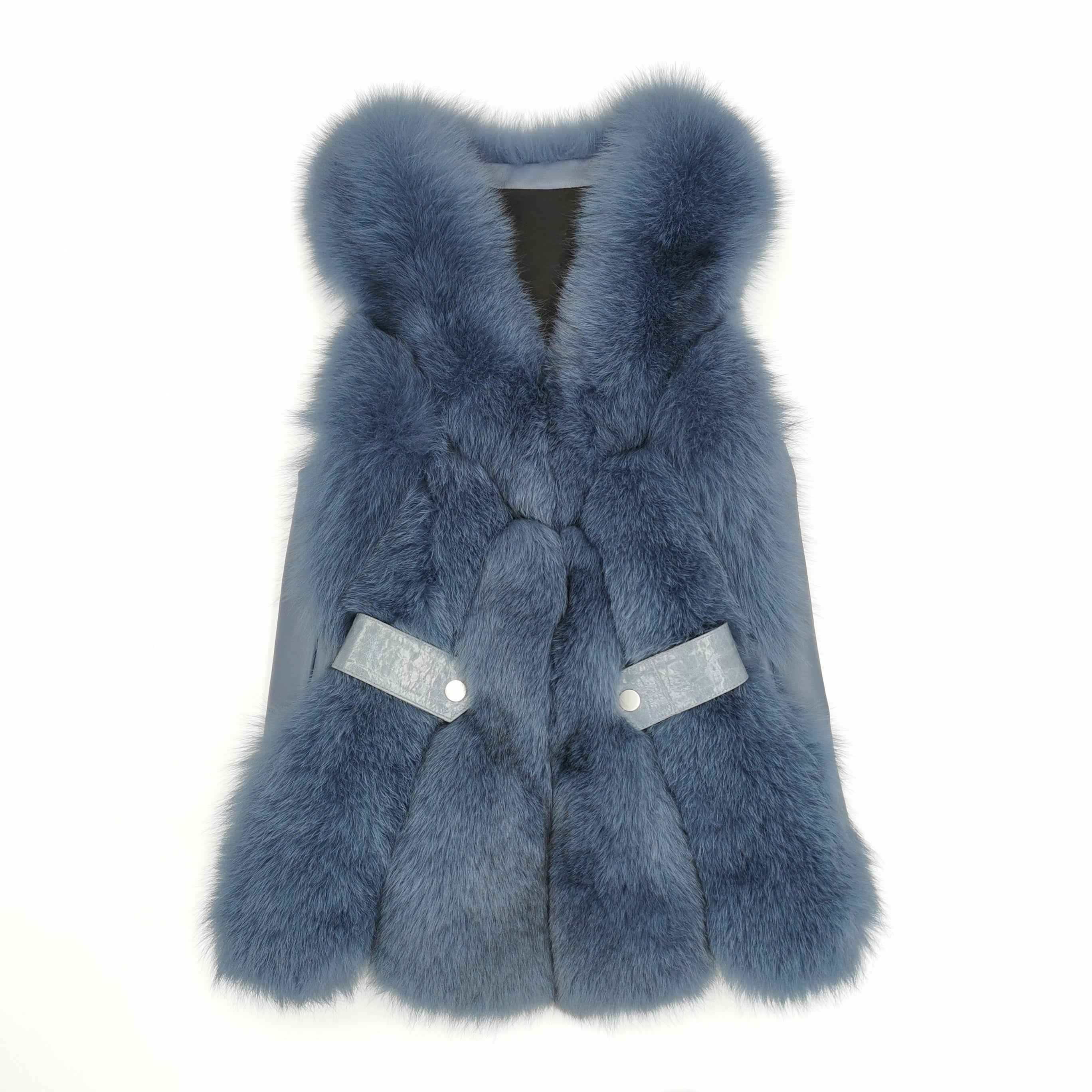 Women's Fox Fur Vest with Leather Loop Detail - Relaxed Style Outerwear