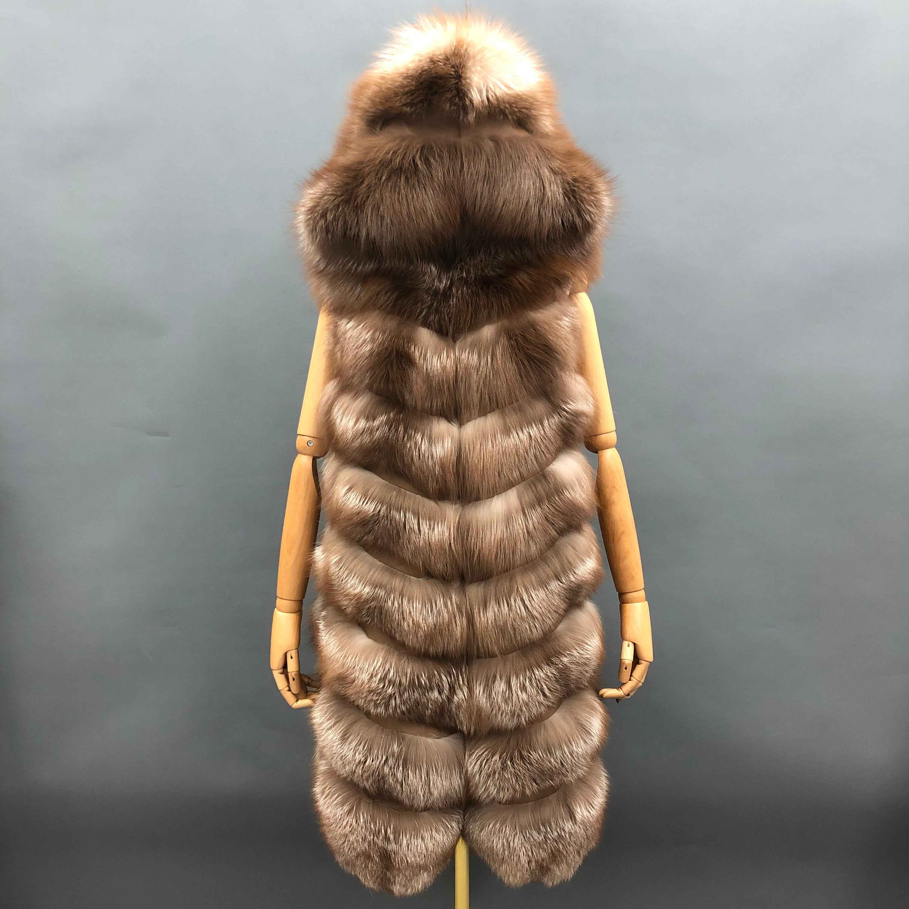 Women's 8-Panel Hooded Fox Fur Long Vest - Luxurious Outerwear 3