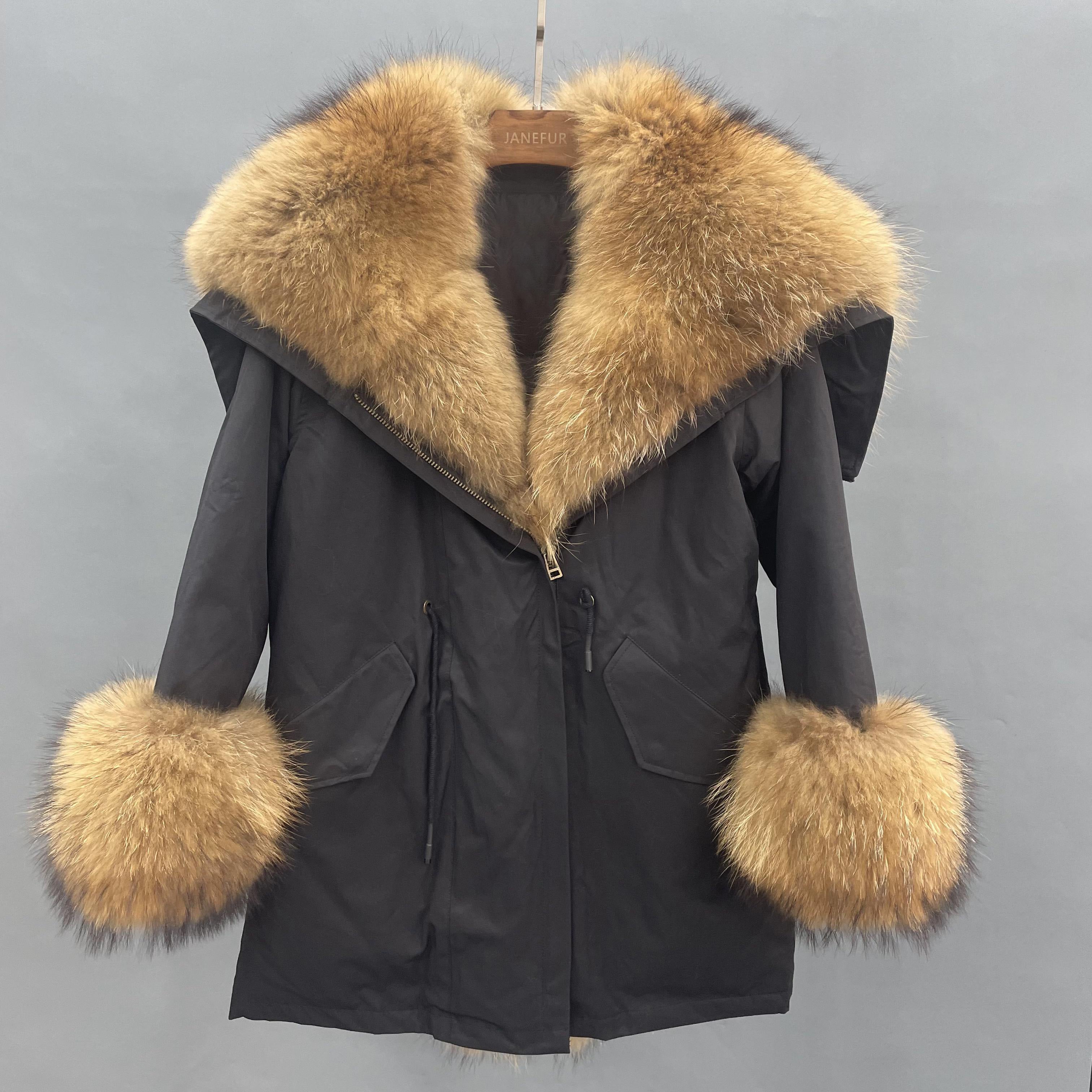 Luxurious Natural Raccoon Fur - Trimmed Parka Coat: Ultimate Winter Warmth and Style