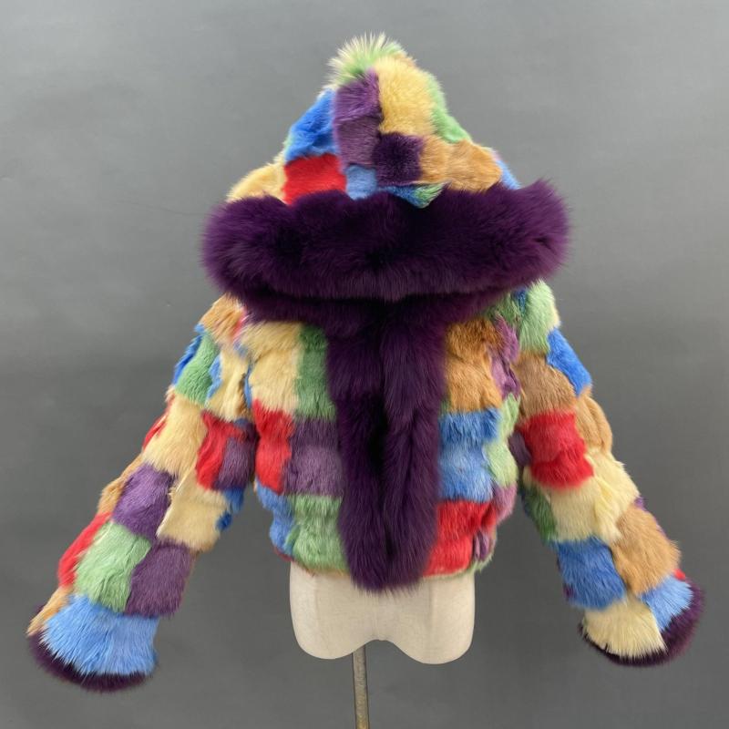 Luxury Women's Winter Short Fox Fur With Hooded Zipper Style Coat