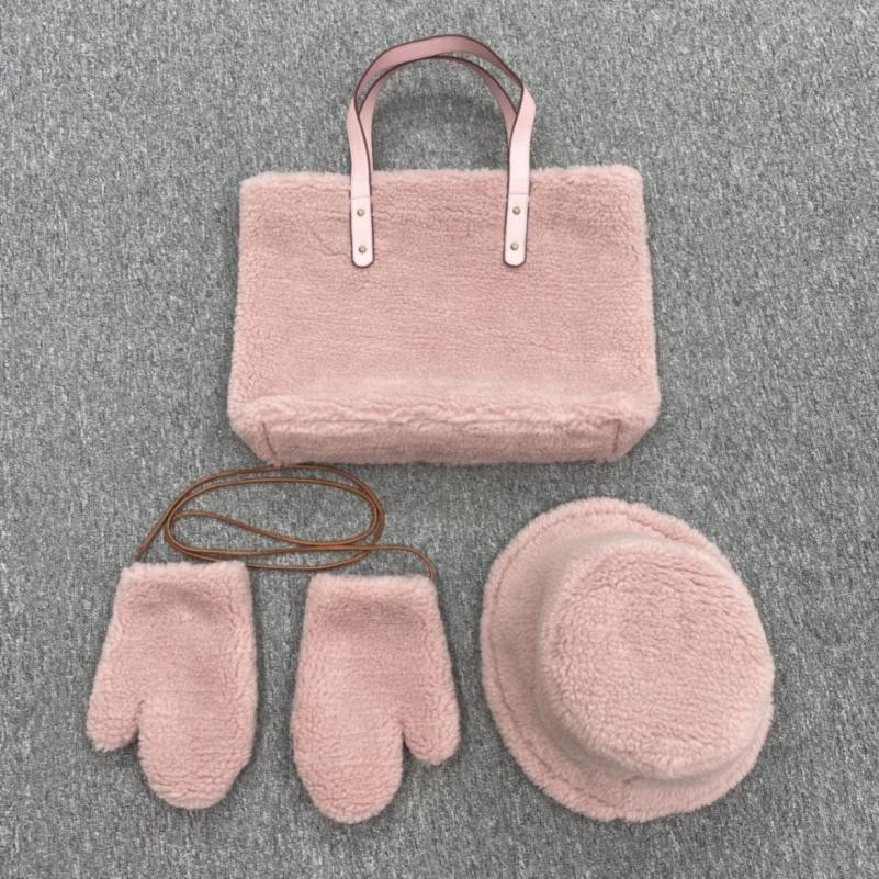 Fashionable Winter Warm Lamb Wool Fisherman Hat Bag Set