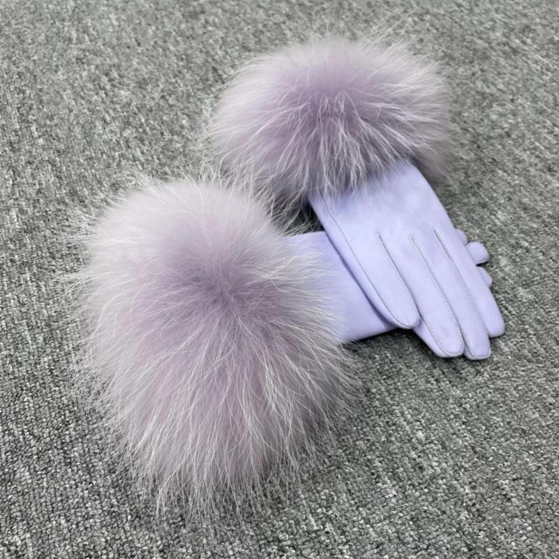 Janefur Raccoon Fur Leather Gloves Multi-color Available F 14