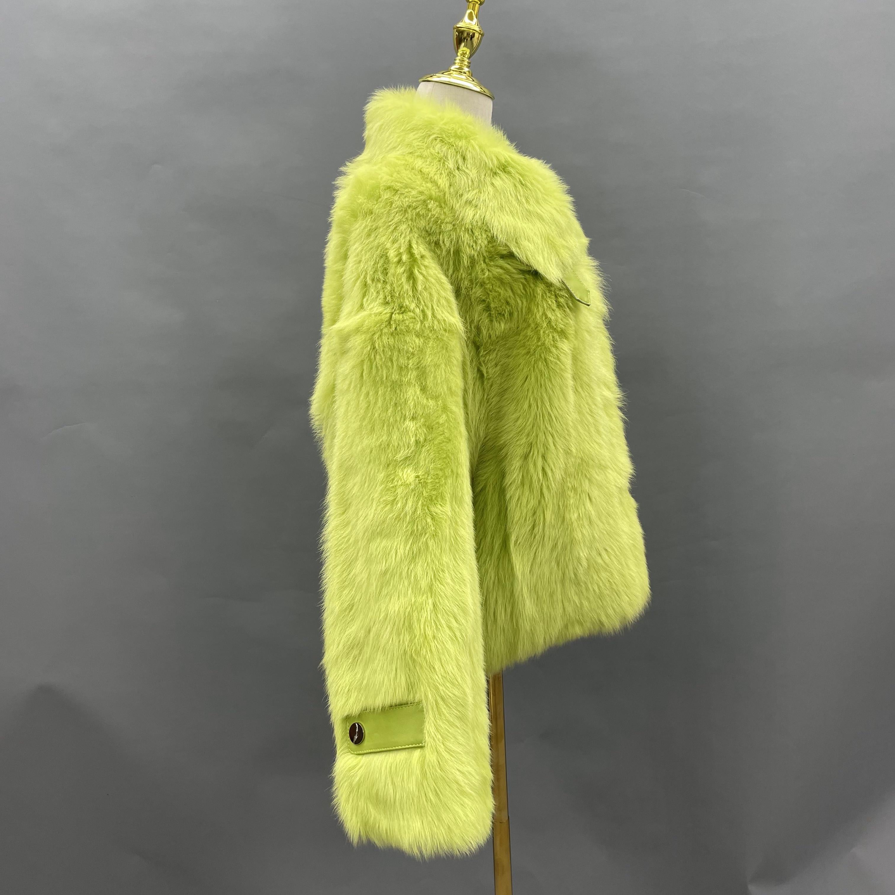 Women's Lime Green Toscana Shearling Jacket with Notched Lapel & Button Front - Luxe Winter Outerwear