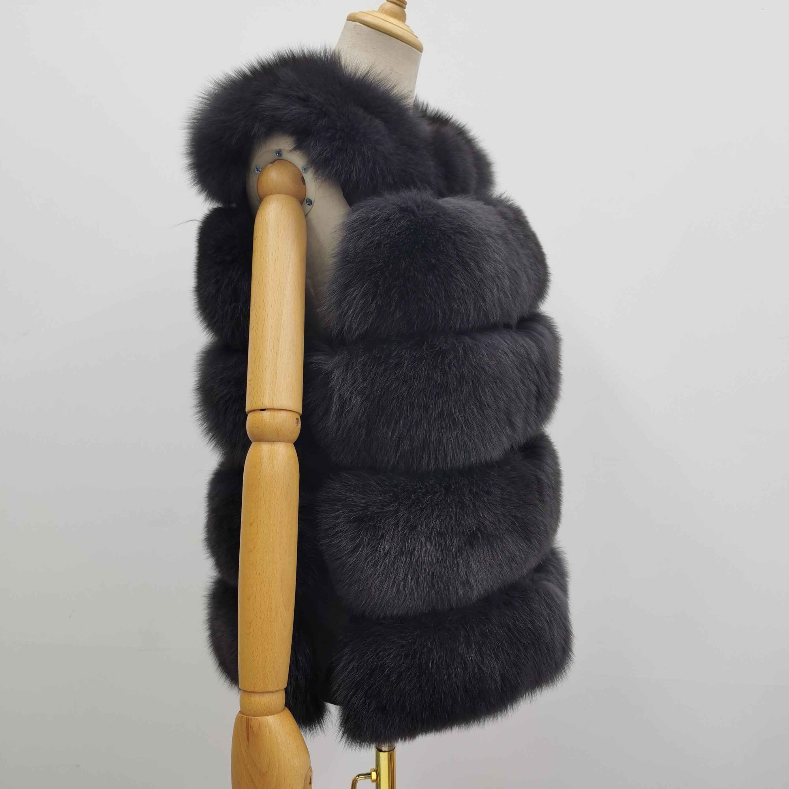 Women's 5-Panel Fox Fur Vest - Luxury Lightweight Chic Outerwear