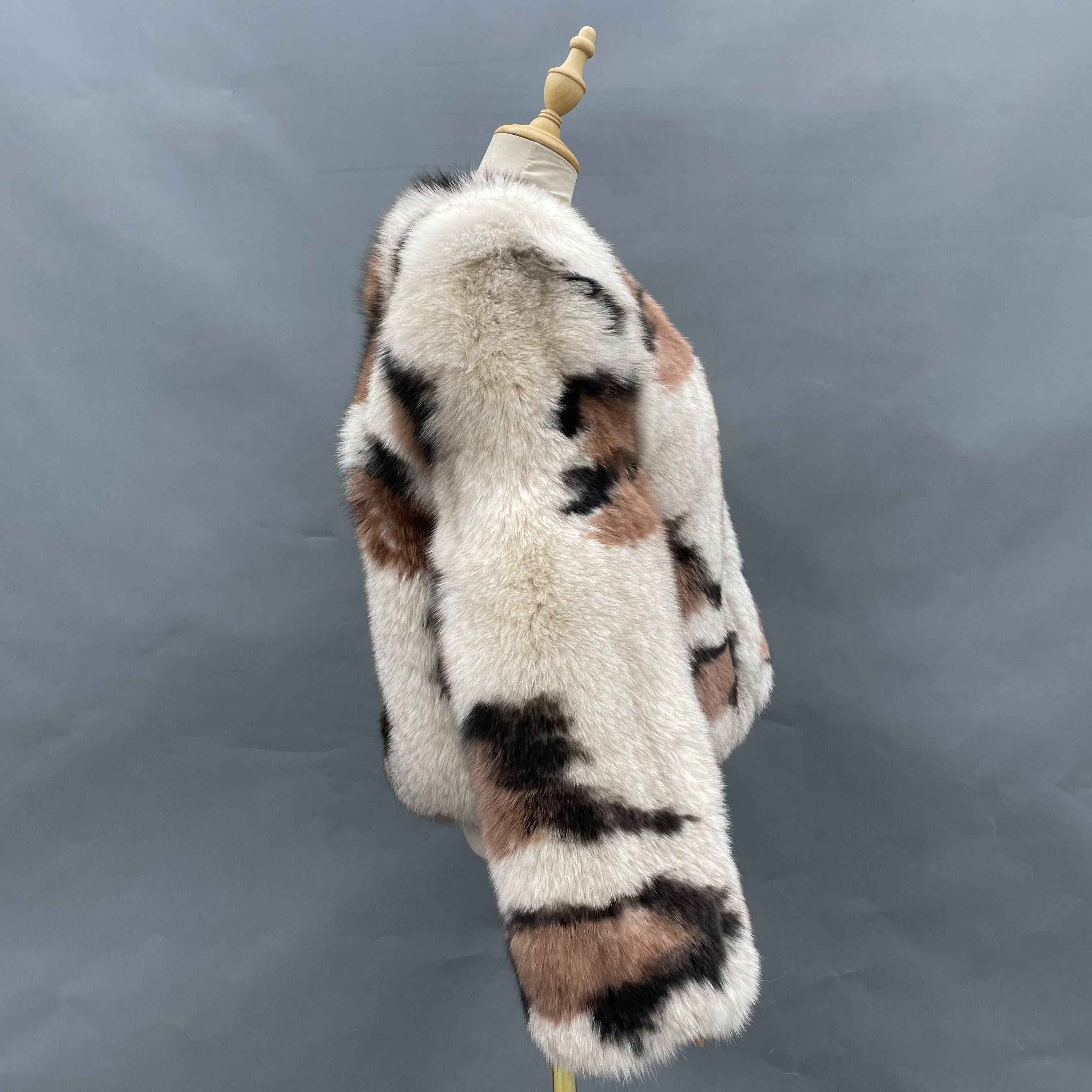 Women's Premium Leopard Print Fox Fur Cropped Jacket - Chic Winter Fashion Warm Statement Outerwear
