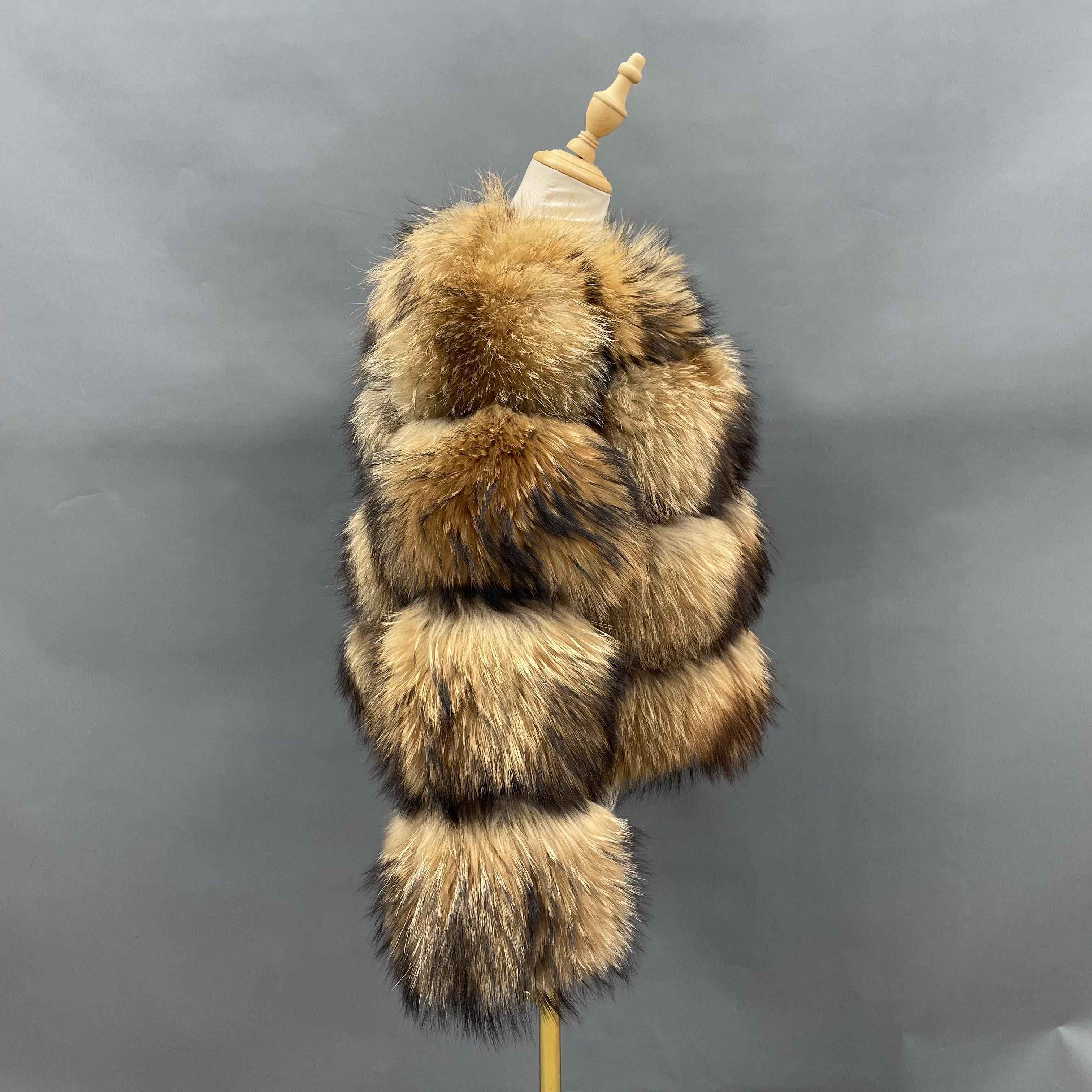 Women's Classic 4-Panel Raccoon Fur Jacket - Timeless Style Winter Fashion Outerwear