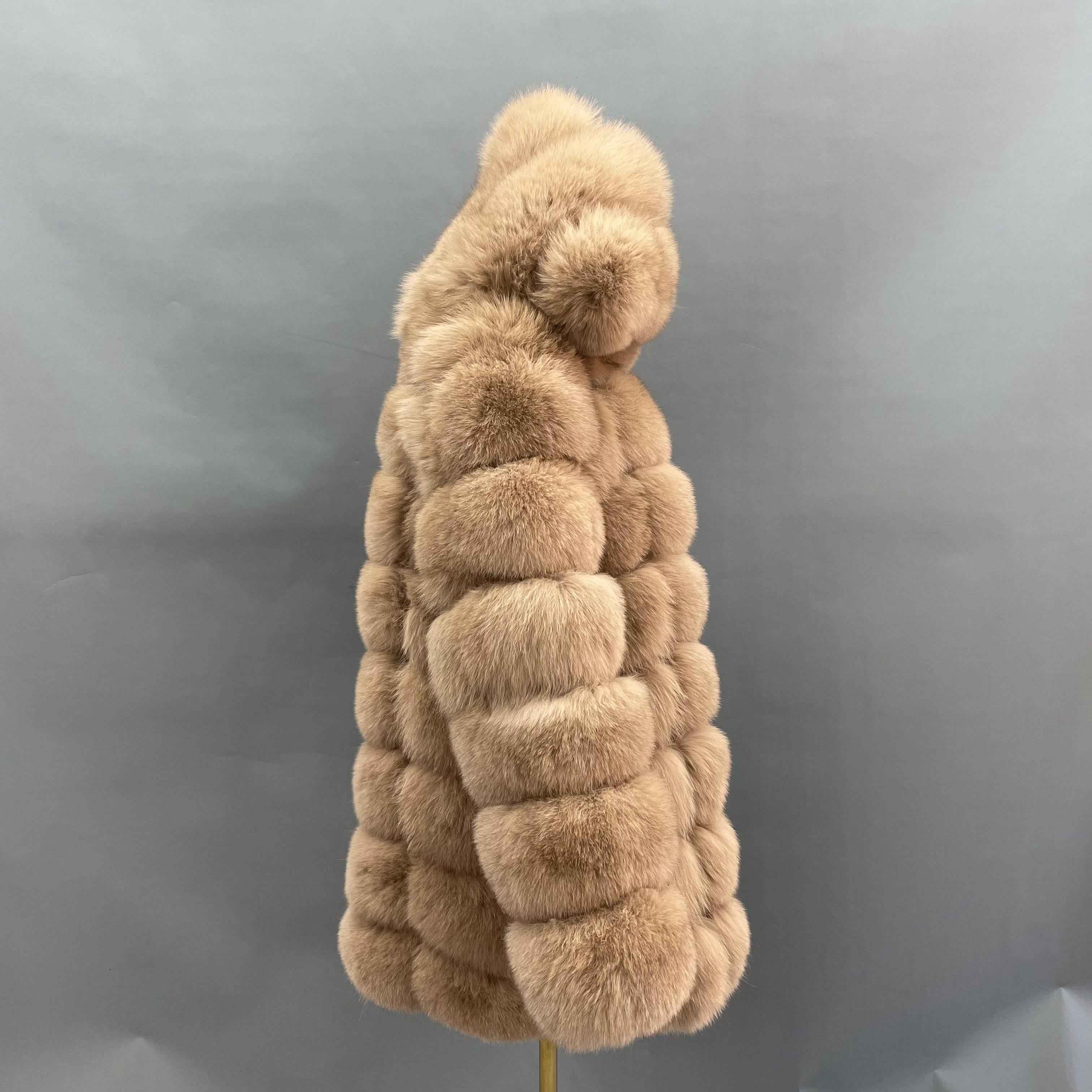 Women's Luxury Premium Fox Fur 8-Panel Hooded Coat - Cold Winter Warm Fashion Outerwear