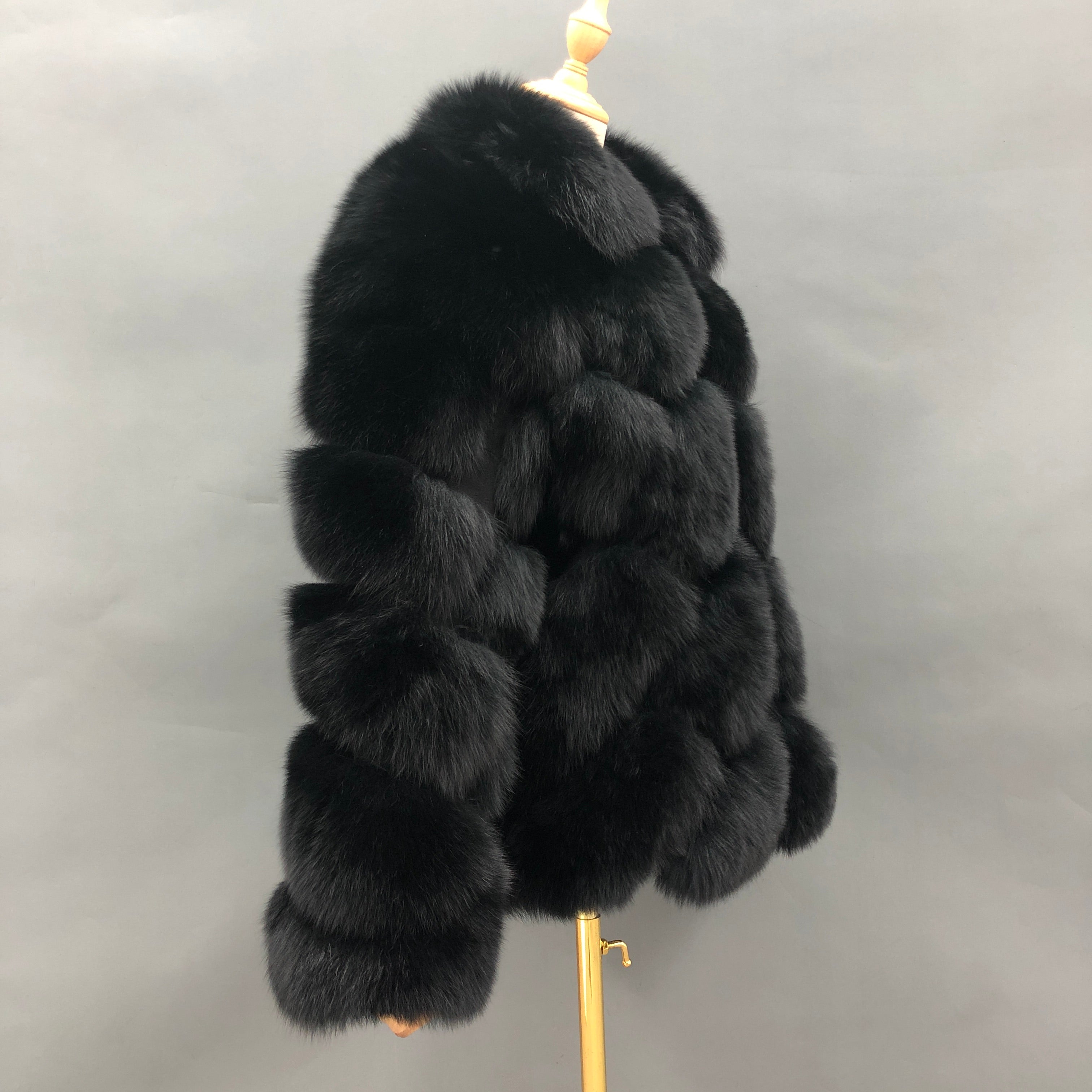 Women's Luxury Fox Fur Coat with Diamond Pattern - Winter Warm Fashion Fur Jacket