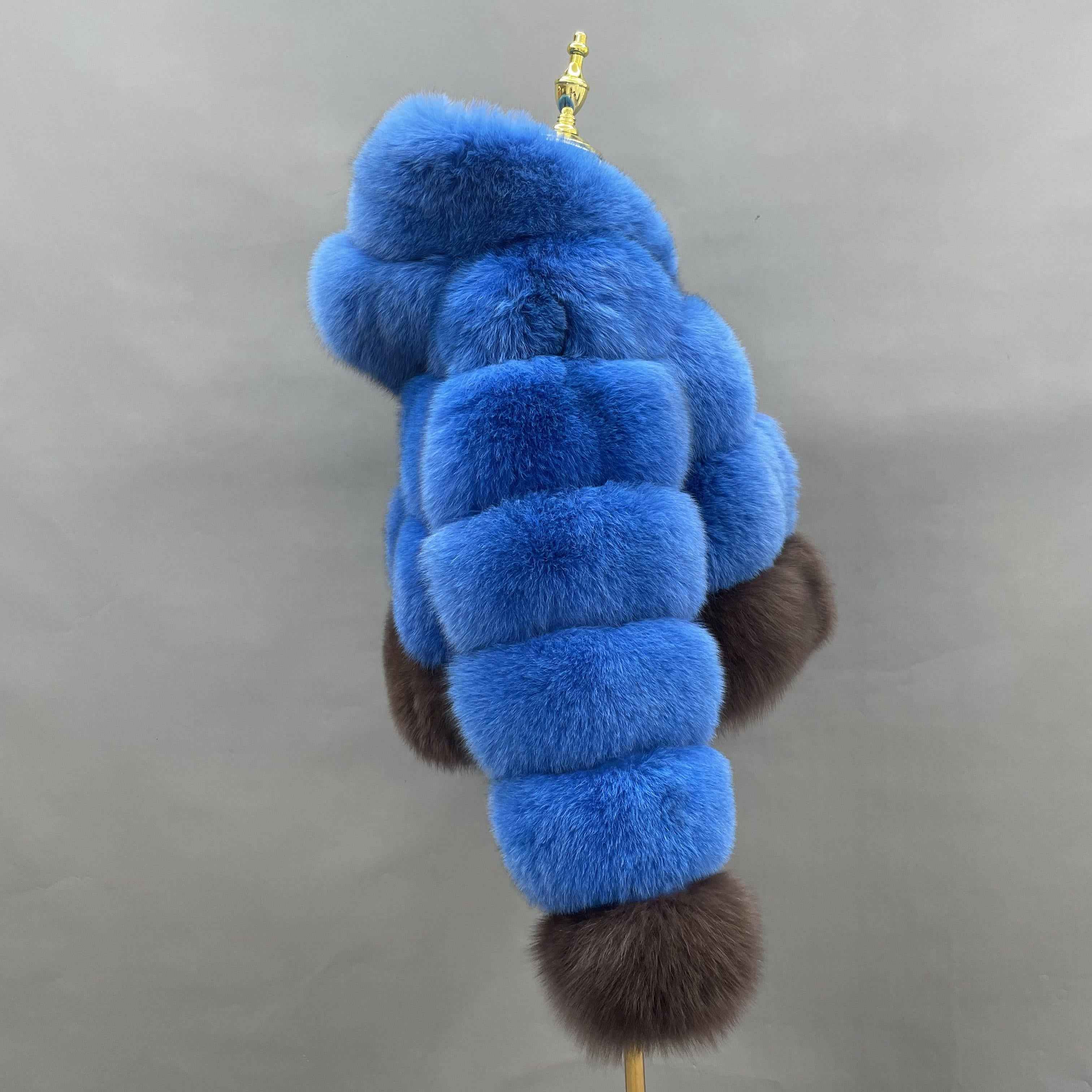 Women's Premium Fox Fur Hooded Short Coat - Layered Design Winter Fashion Warm Jacket