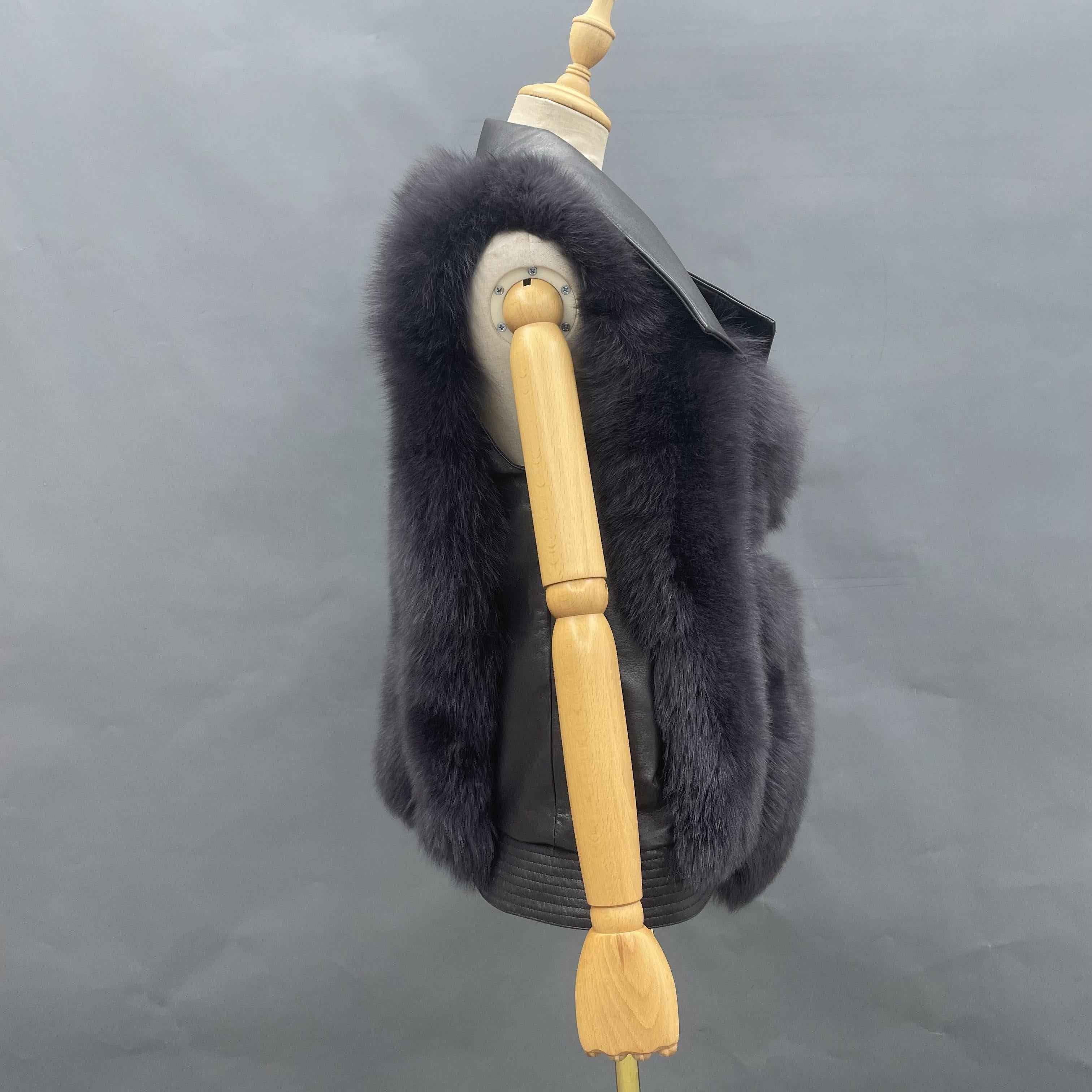 Women's Luxury Fox Fur Vest with Leather Buckle - Vertical Panel Design & Leather Hem Edgy Outerwear