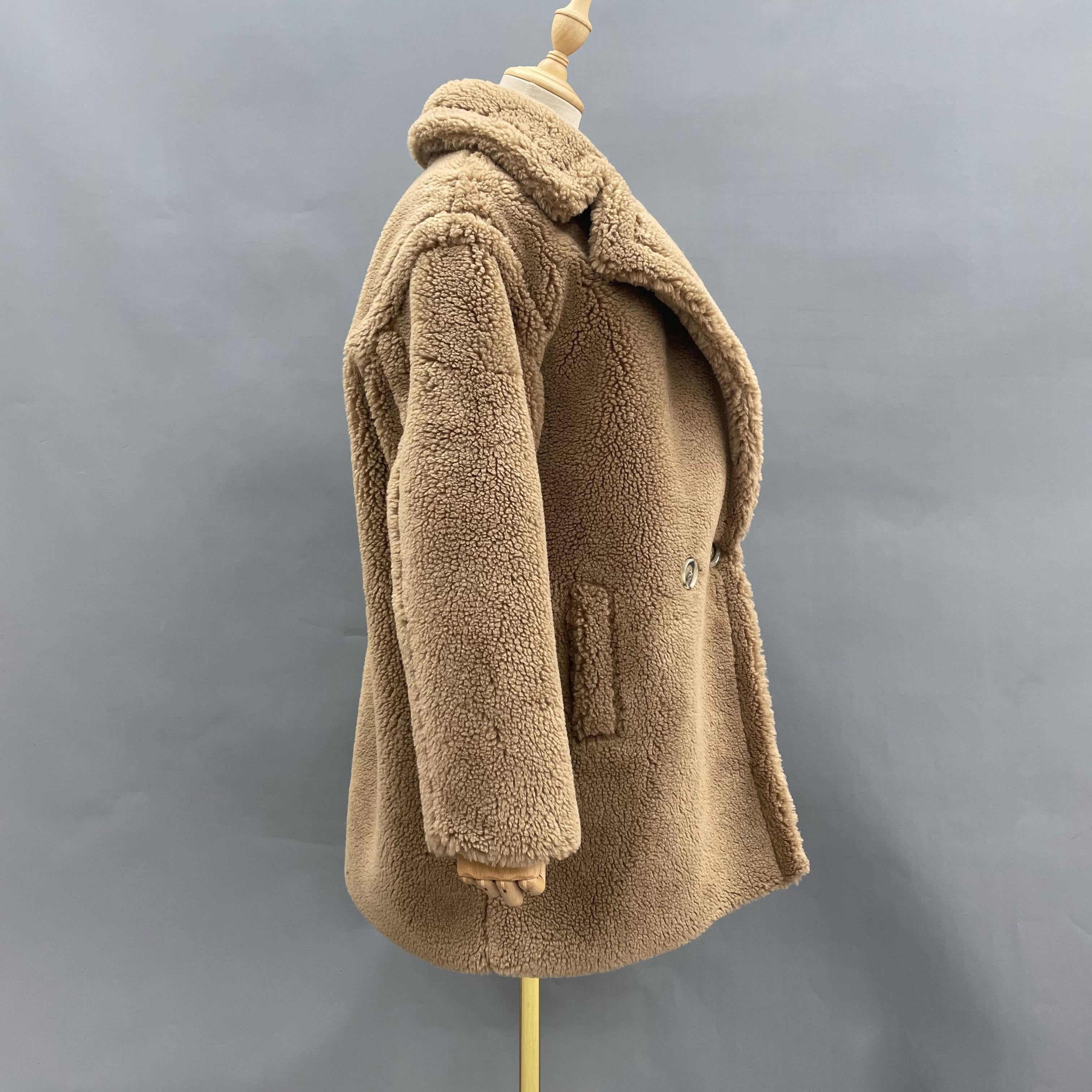 Women's Teddy Fleece Mid-Length Coat with Double-Breasted Notched Lapel - Luxe Winter Outerwear