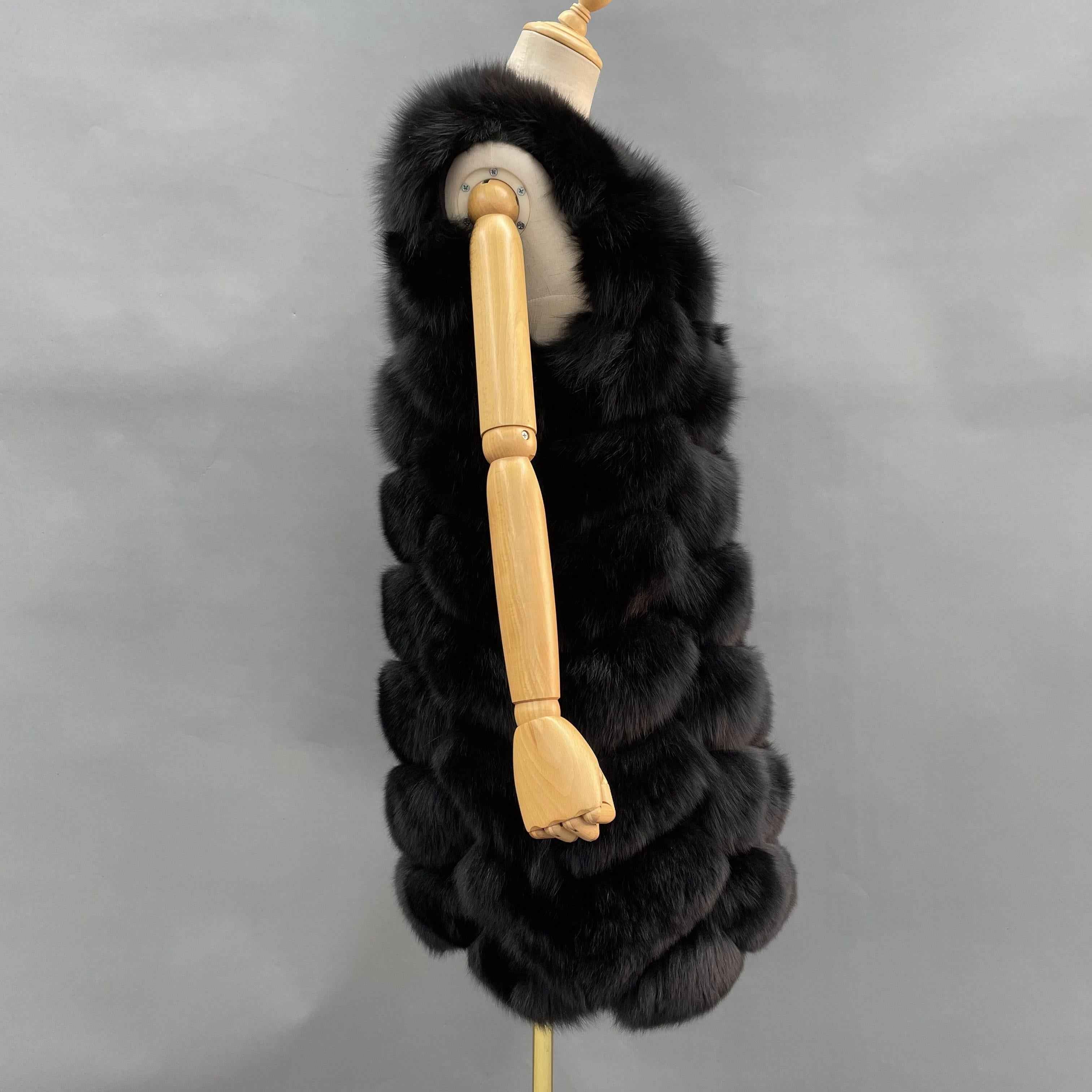 Women's 8-Panel Hooded Fox Fur Long Vest - Super Warm Luxury Winter Essential Outerwear